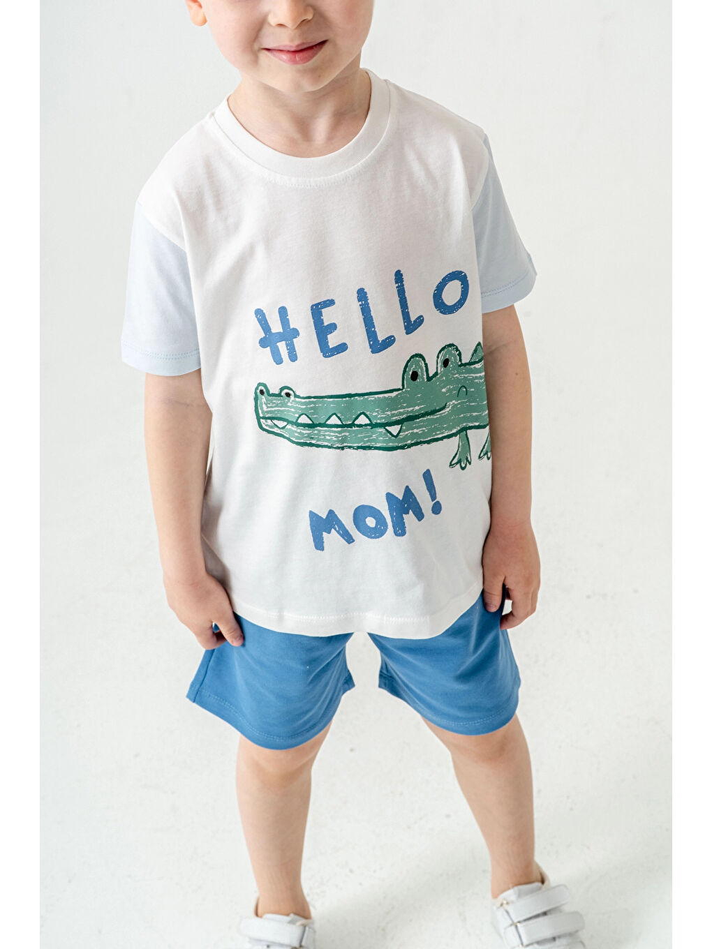 İndigo Sevimli Timsah Baskılı Şortlu Takım 50303-3