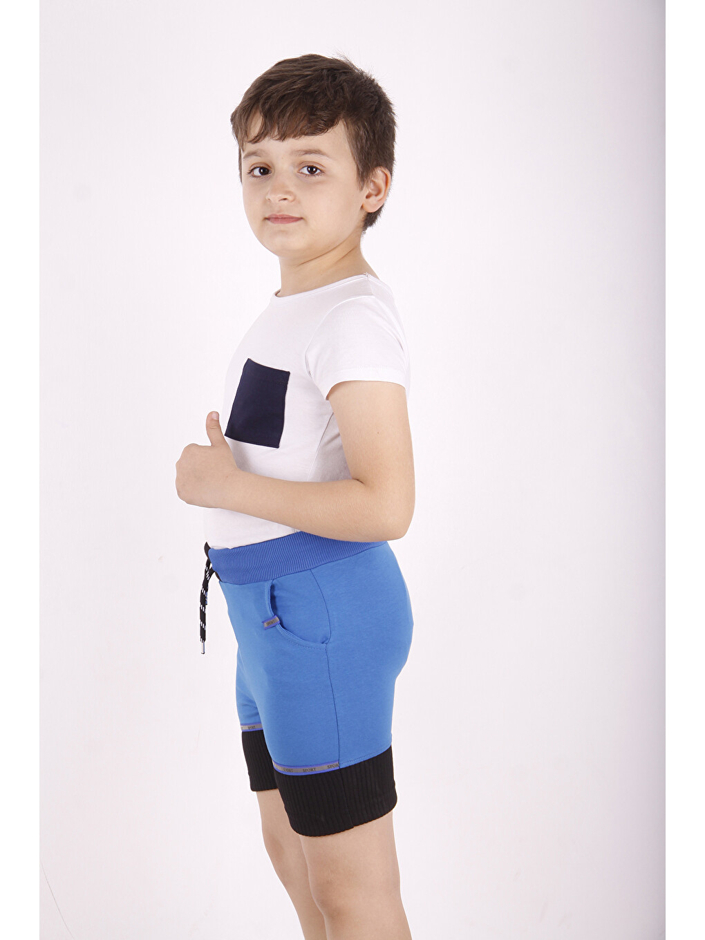 Mavi Erkek Çocuk Sport Şeritli Garnili Şort-1