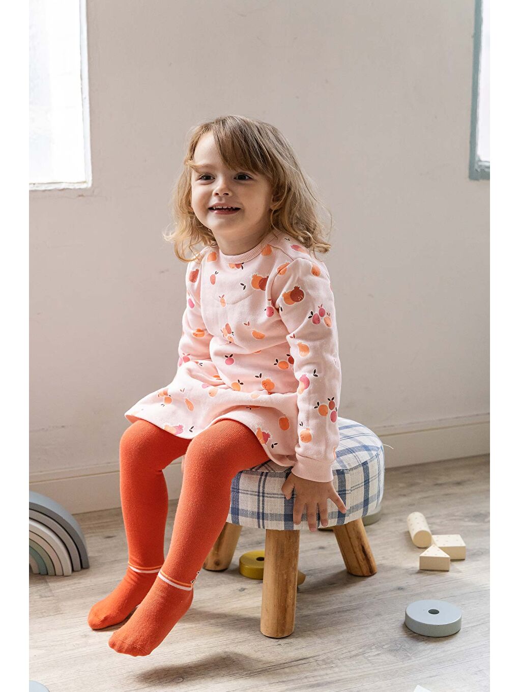 Pembe Kız Bebek Meyveler Baskılı Elbise