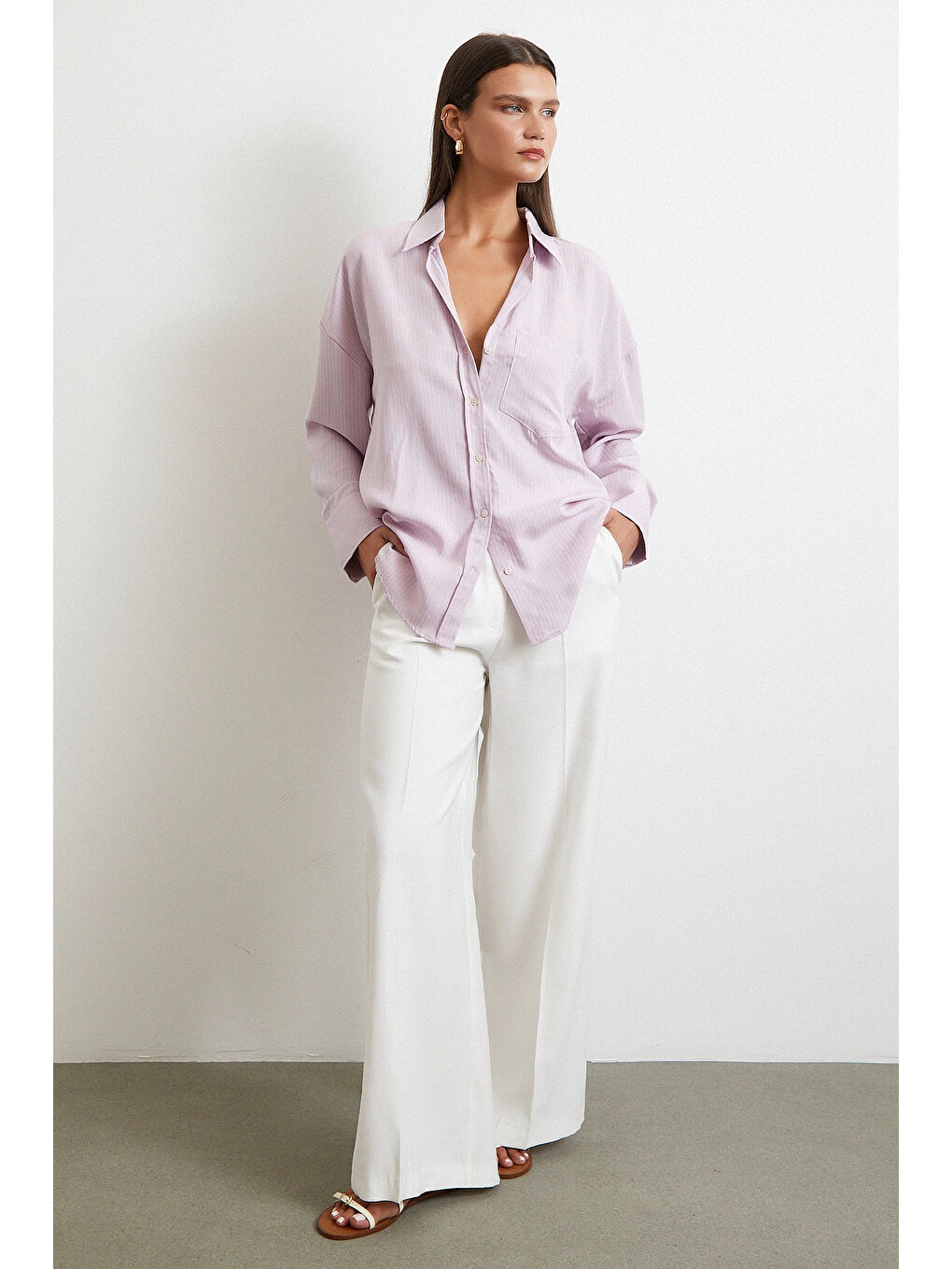 Cepli Çizgili Gömlek Lila-1
