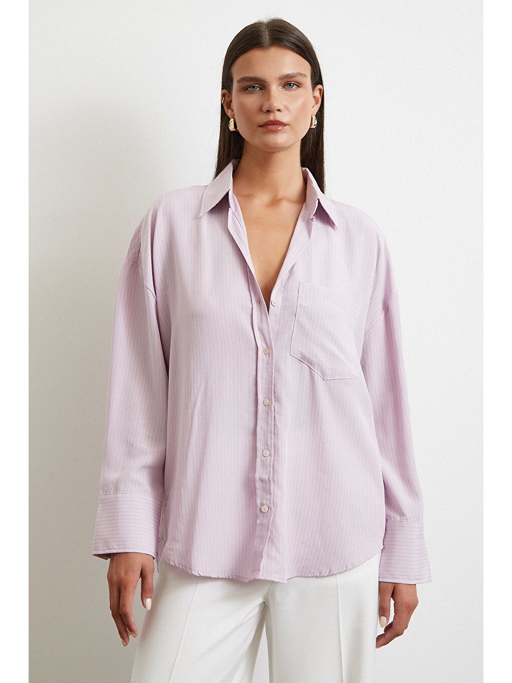 Cepli Çizgili Gömlek Lila-2