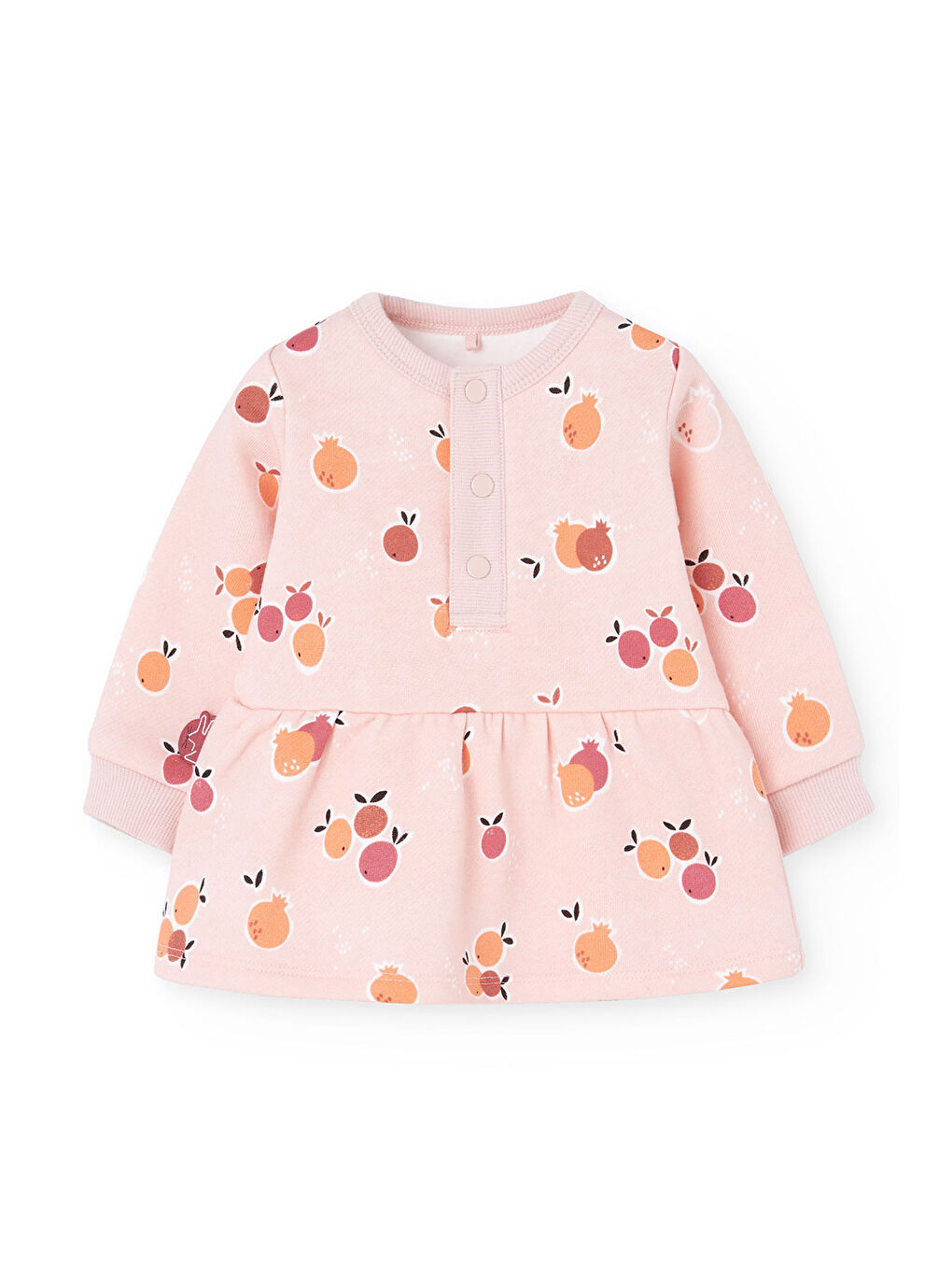 Pembe Kız Bebek Meyveler Baskılı Elbise-1