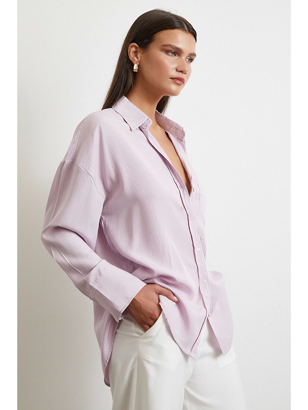 Cepli Çizgili Gömlek Lila-3