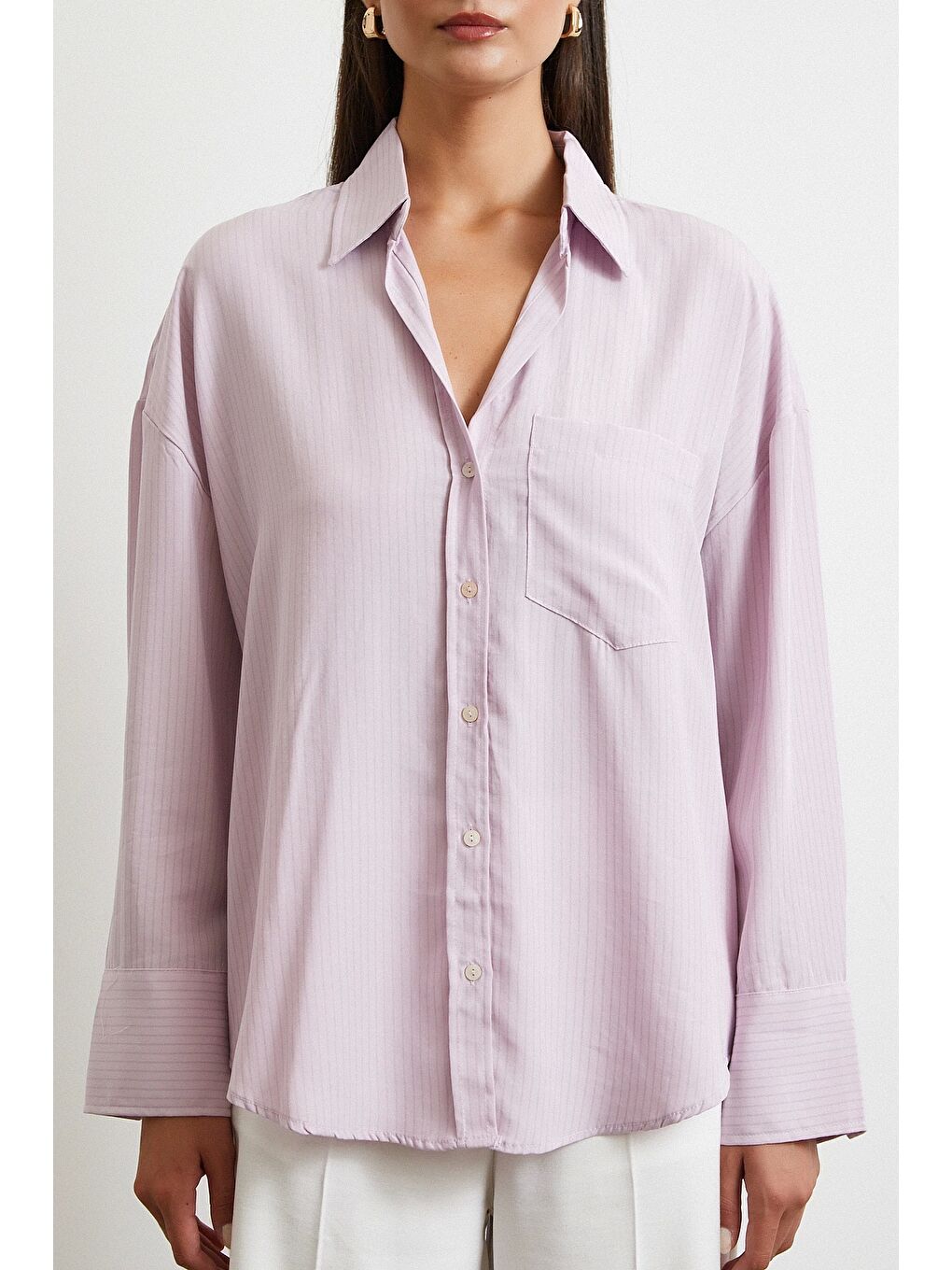Cepli Çizgili Gömlek Lila-4