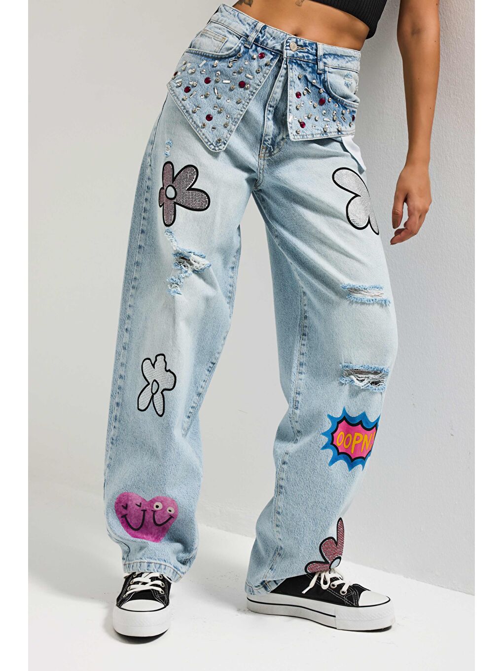 Mavi Kadın Ice T-12s6-3 Skater Fit Nakış Desenli Özel Tasarım Denim Jean-6