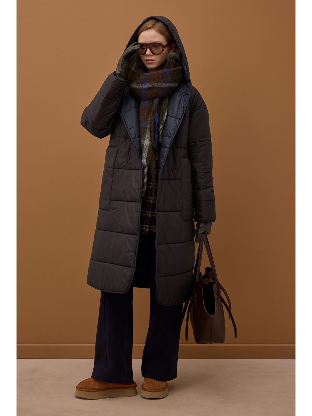 Çift Taraflı Şişme Mont Acı Kahve-Koyu Lacivert-1