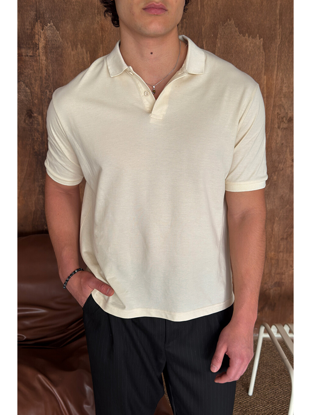 Sarı Erkek %100 Pamuk Düğmeli Polo Yaka T-Shirt-2