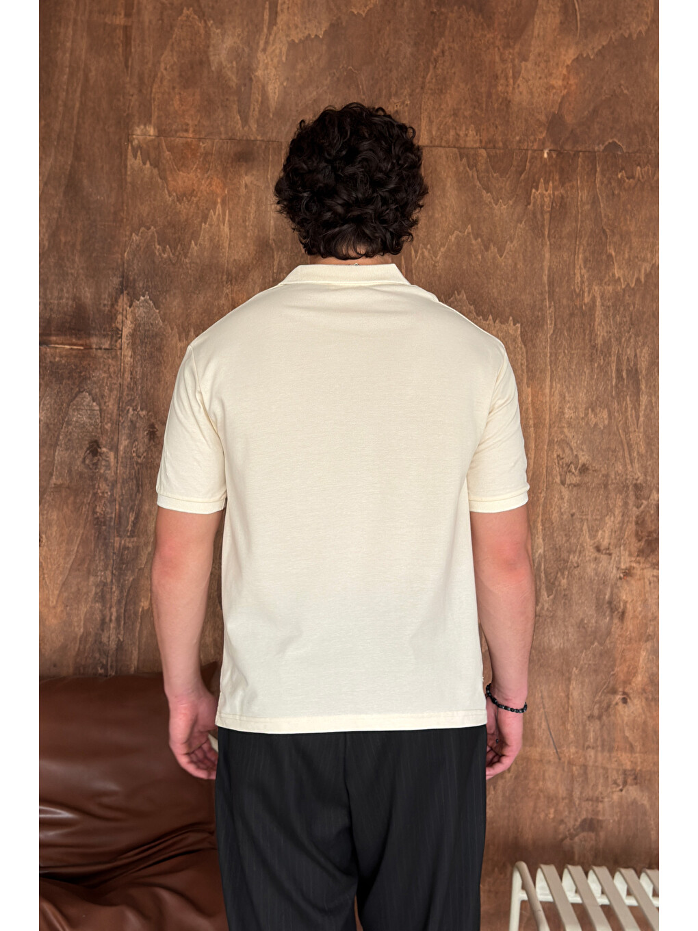 Sarı Erkek %100 Pamuk Düğmeli Polo Yaka T-Shirt-4
