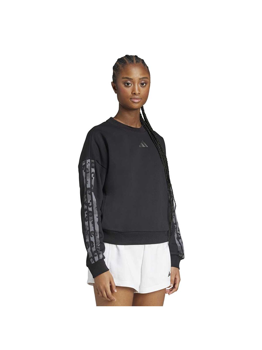 All Over Print Kadın Siyah Bisiklet Yaka Sweatshirt-2