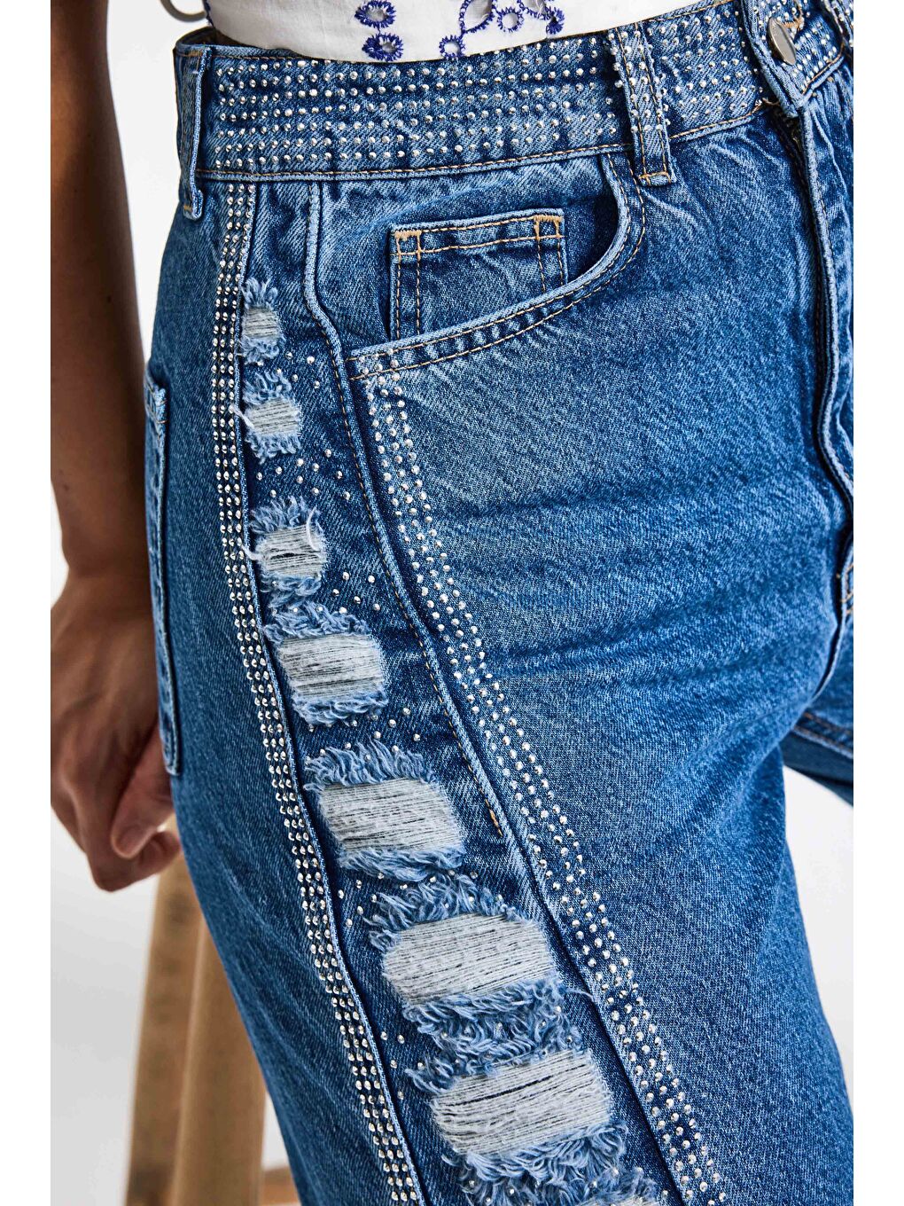 Kadın Mavi T-9s6-4 Flare Fit Özel Tasarım Denim Jean-1