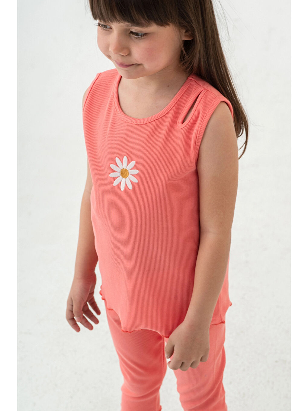 Turuncu Papatya Nakışlı Taytlı Takım 50354-1