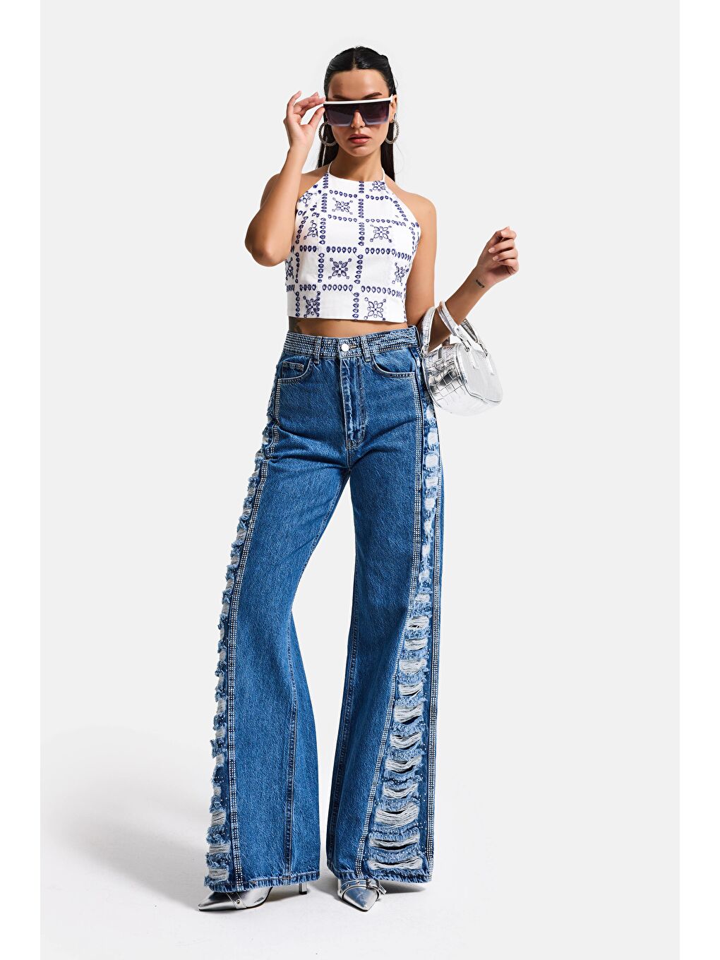 Kadın Mavi T-9s6-4 Flare Fit Özel Tasarım Denim Jean-2