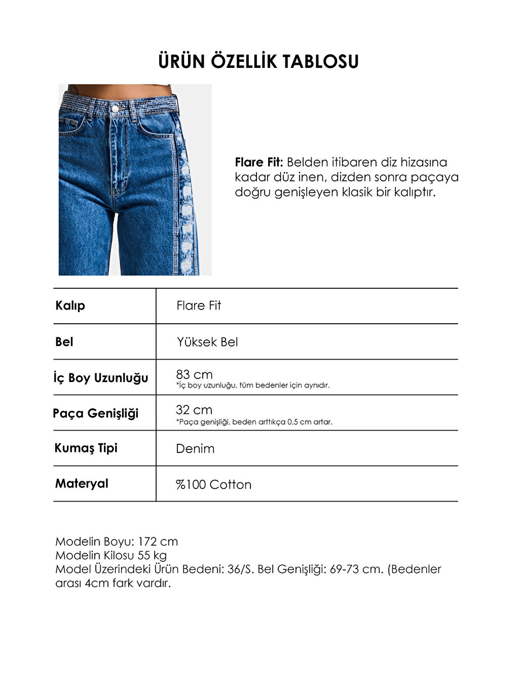 Kadın Mavi T-9s6-4 Flare Fit Özel Tasarım Denim Jean-3