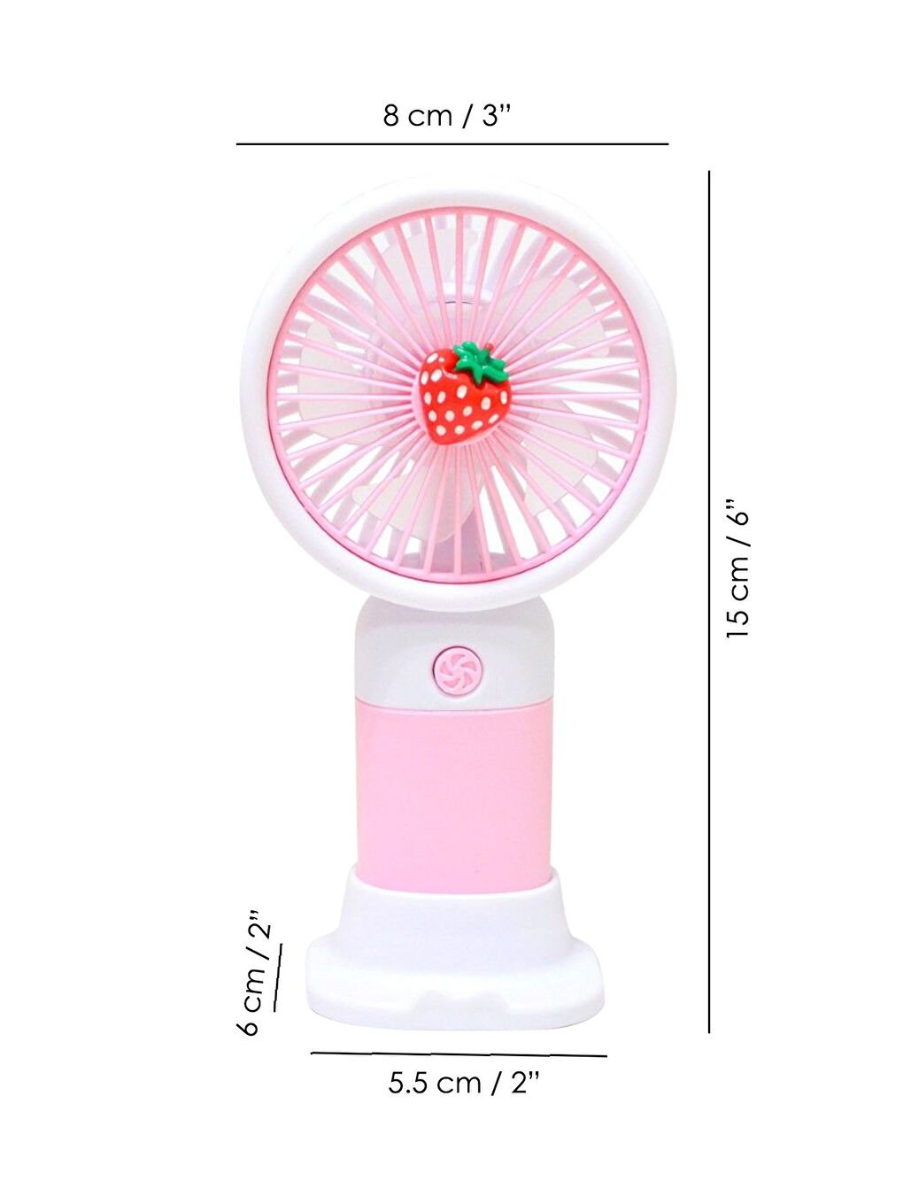 Çilek Figürlü Şarjlı El Fanı - Standlı Taşınabilir Şarj Edilebilir Soğutucu Mini Masa Fanı Pembe-4