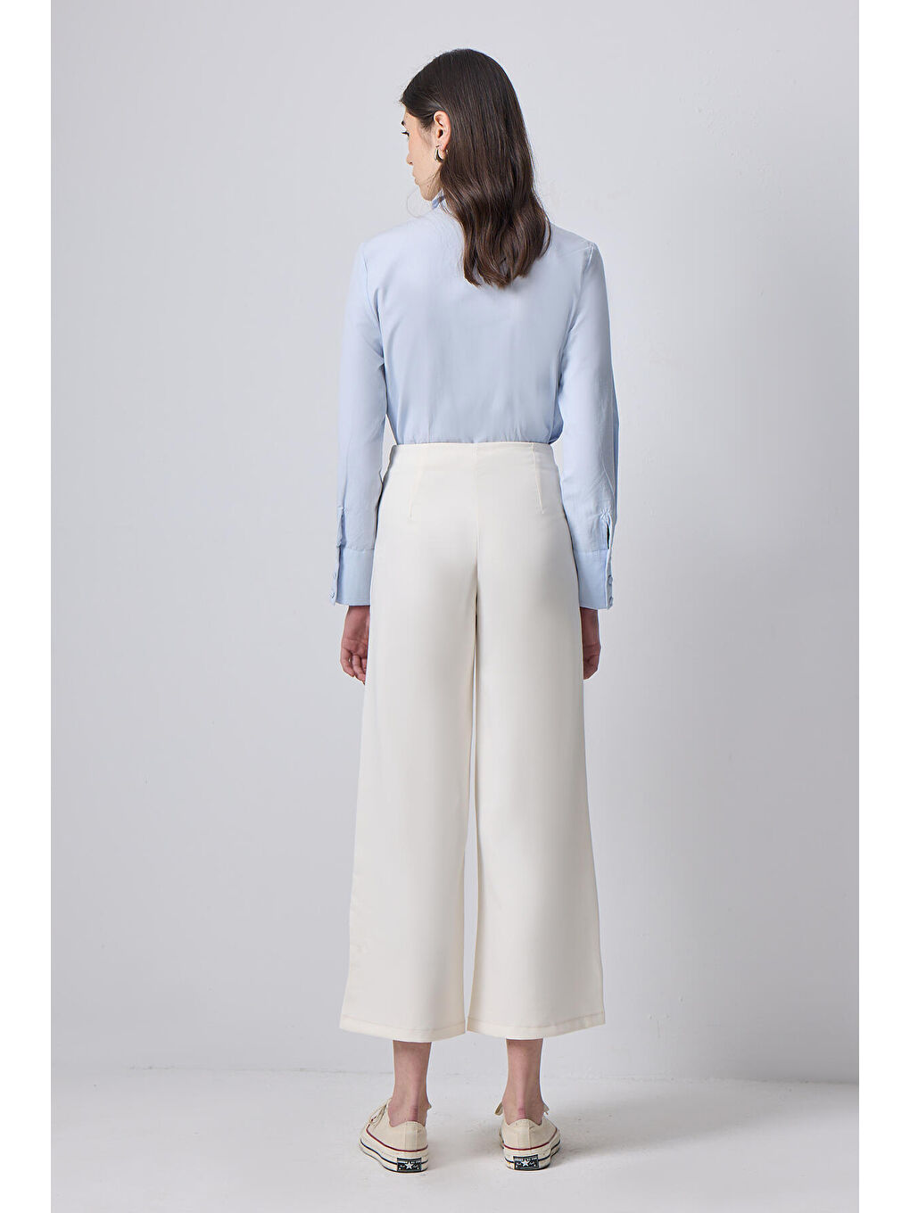 Ekru Nervürlü Krep Pantolon-3