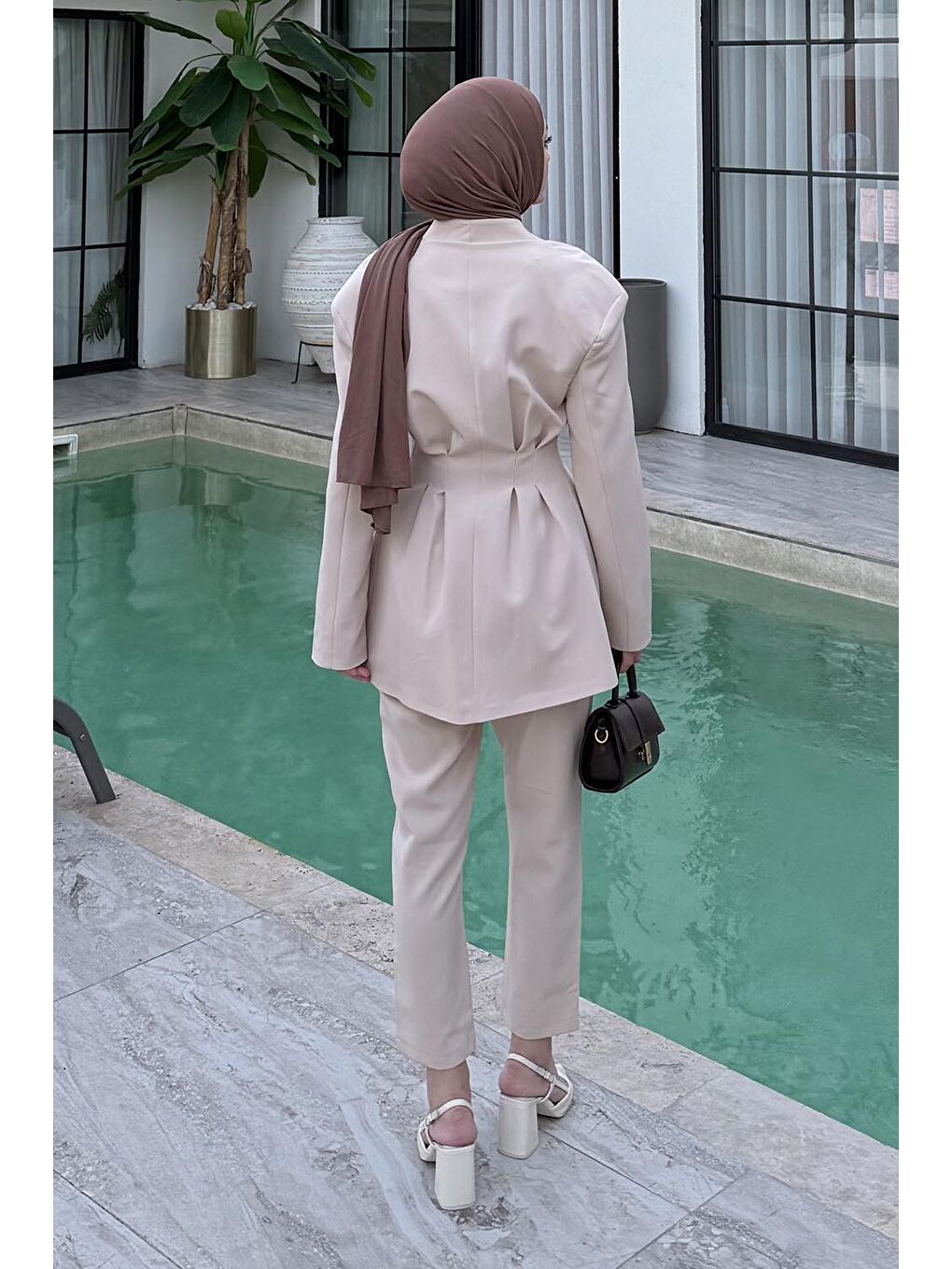 Bej Pensli Ceket-Pantolon İkili Takım Taş-3