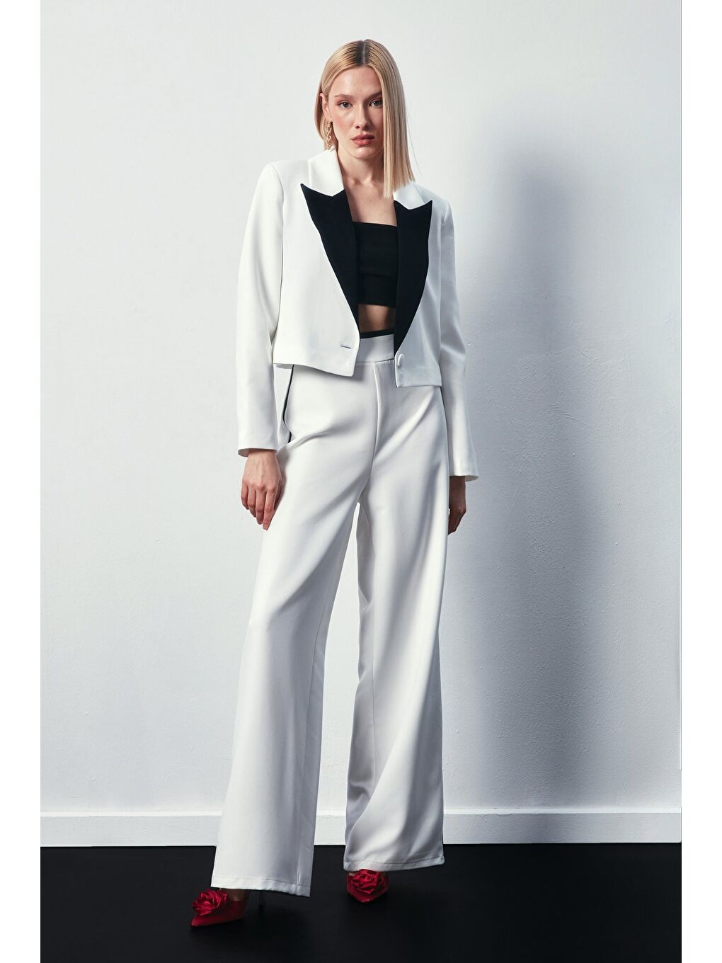 Kontrast Kısa Ceket - Ekru-1