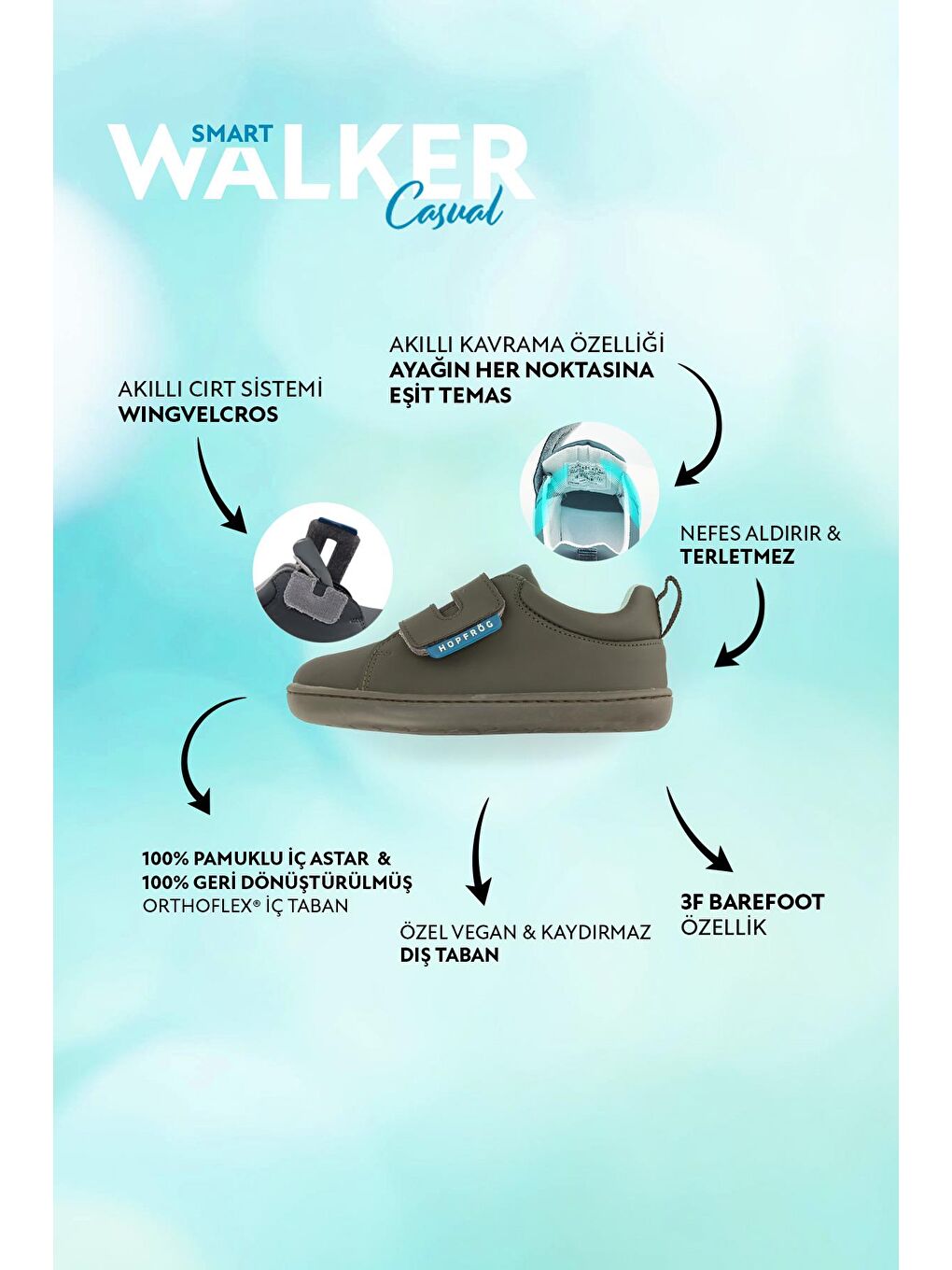 Smart Walker Casual Süper Mat Haki Barefoot Çocuk Ayakkabı-1