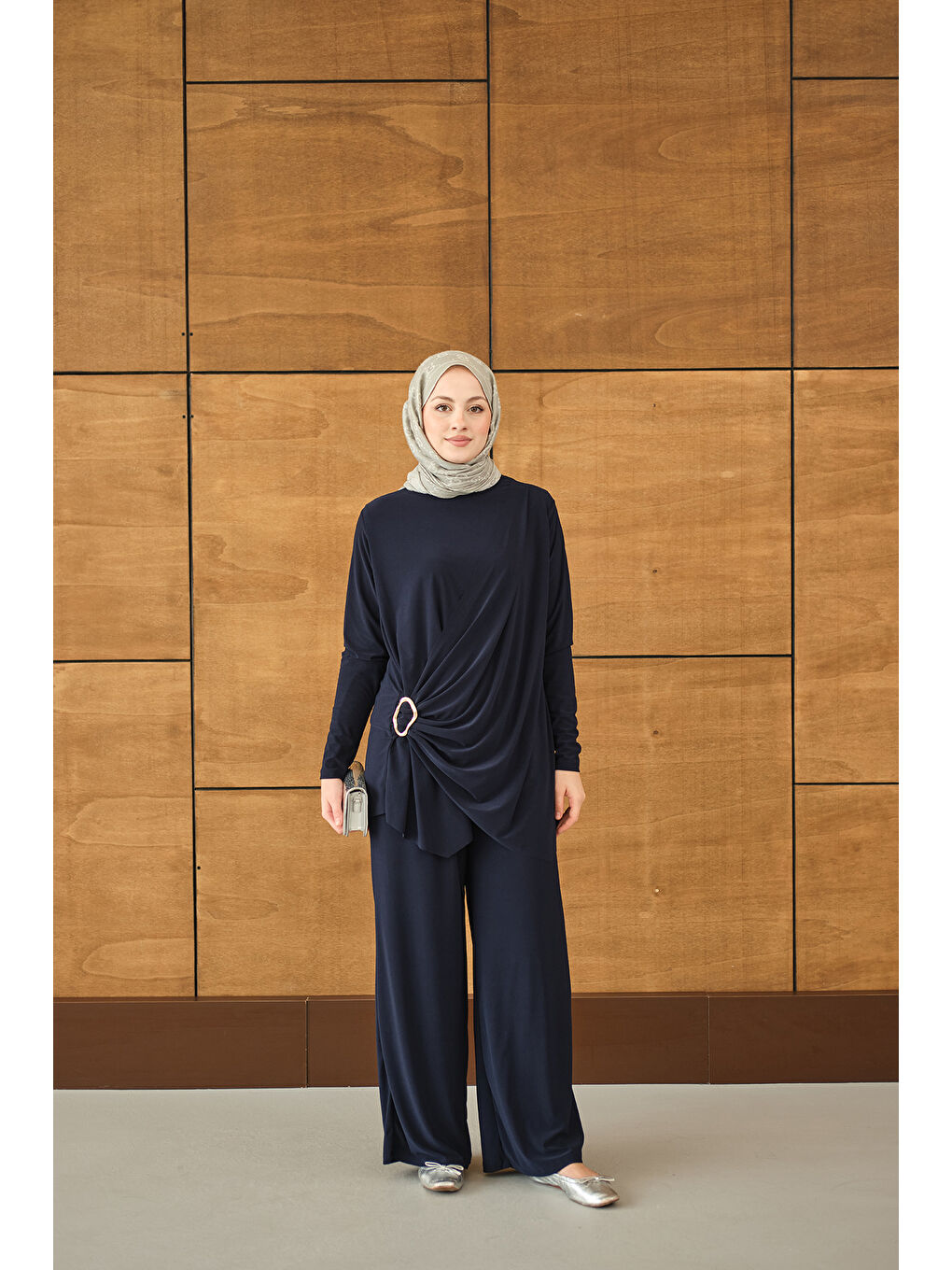 Kadın Ön Bağlamalı Süs Detay Takım Lacivert