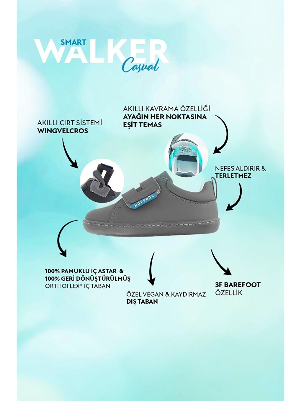 Smart Walker Casual Süper Mat Gri Barefoot Çocuk Ayakkabı-1