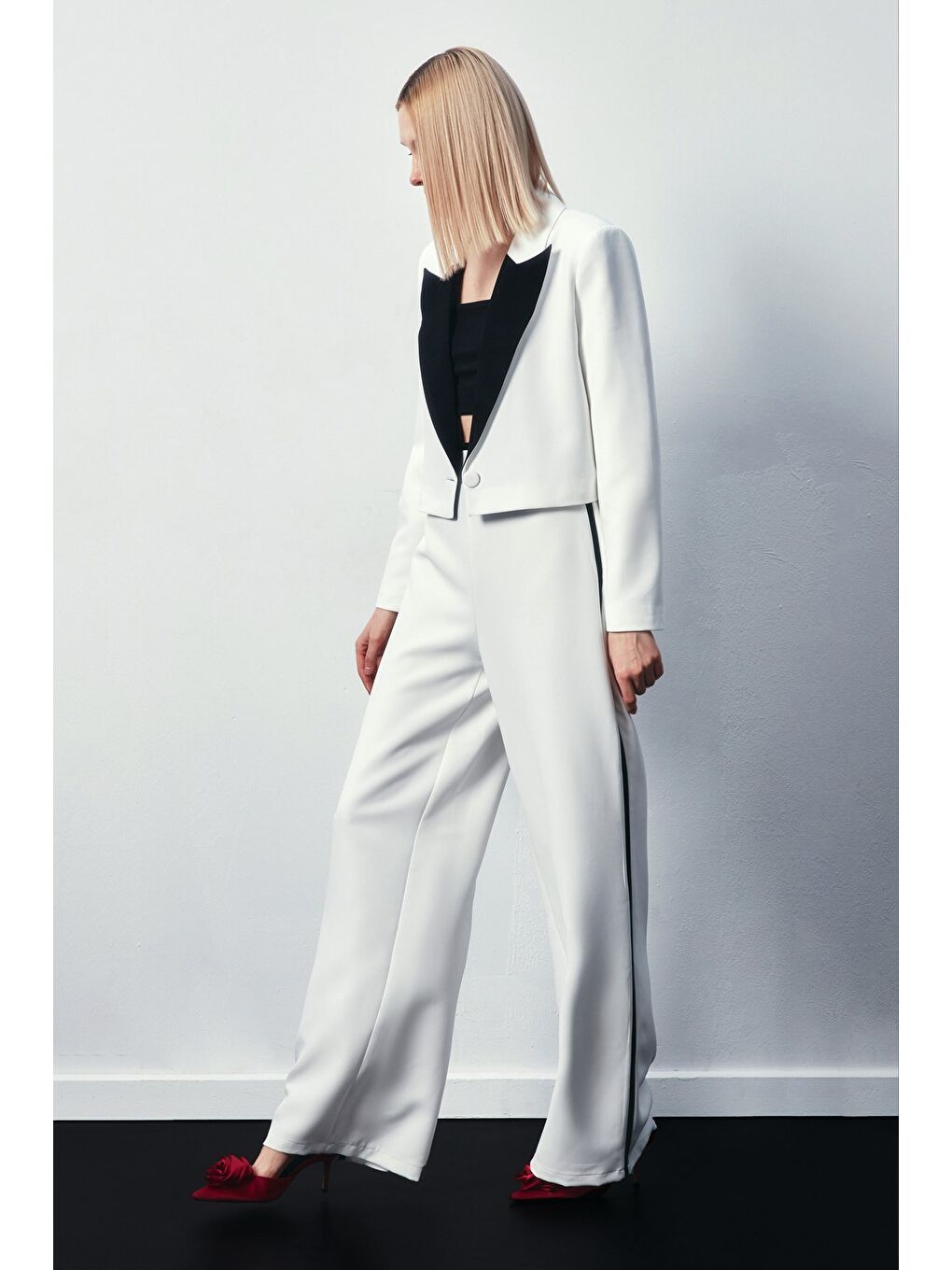 Kontrast Kısa Ceket - Ekru-3