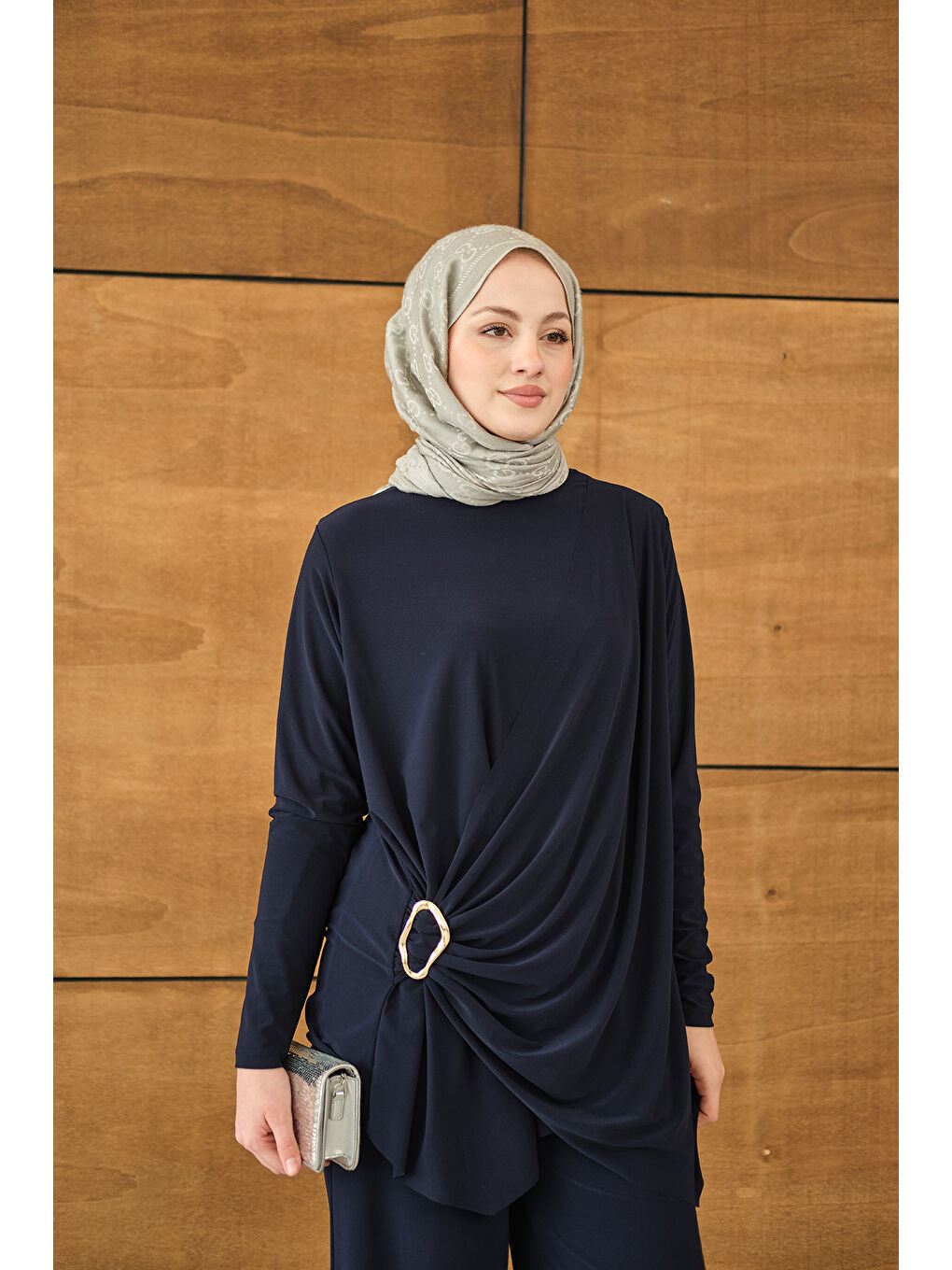 Kadın Ön Bağlamalı Süs Detay Takım Lacivert-1