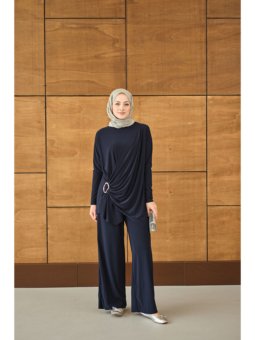 Kadın Ön Bağlamalı Süs Detay Takım Lacivert-2