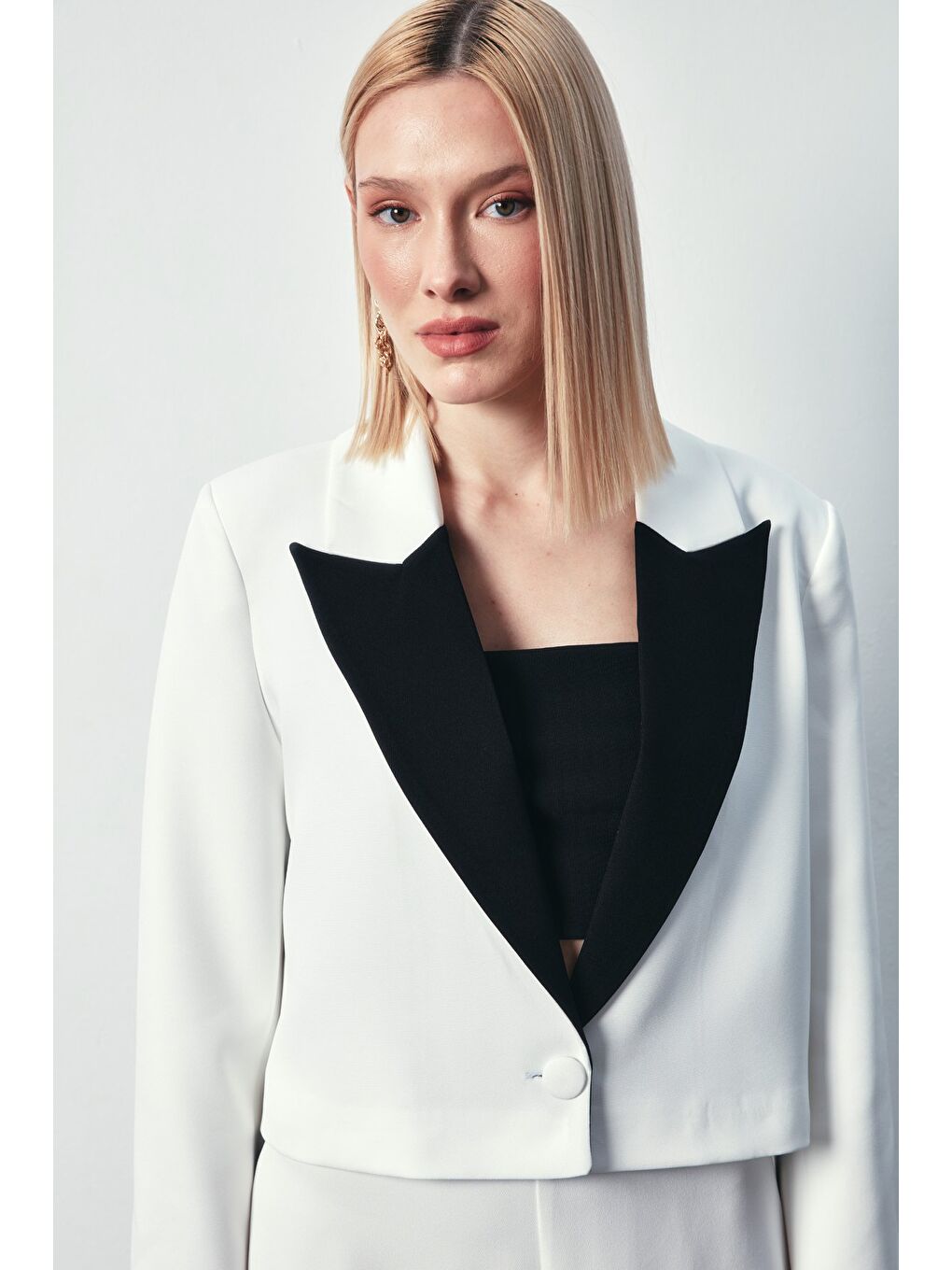 Kontrast Kısa Ceket - Ekru-7