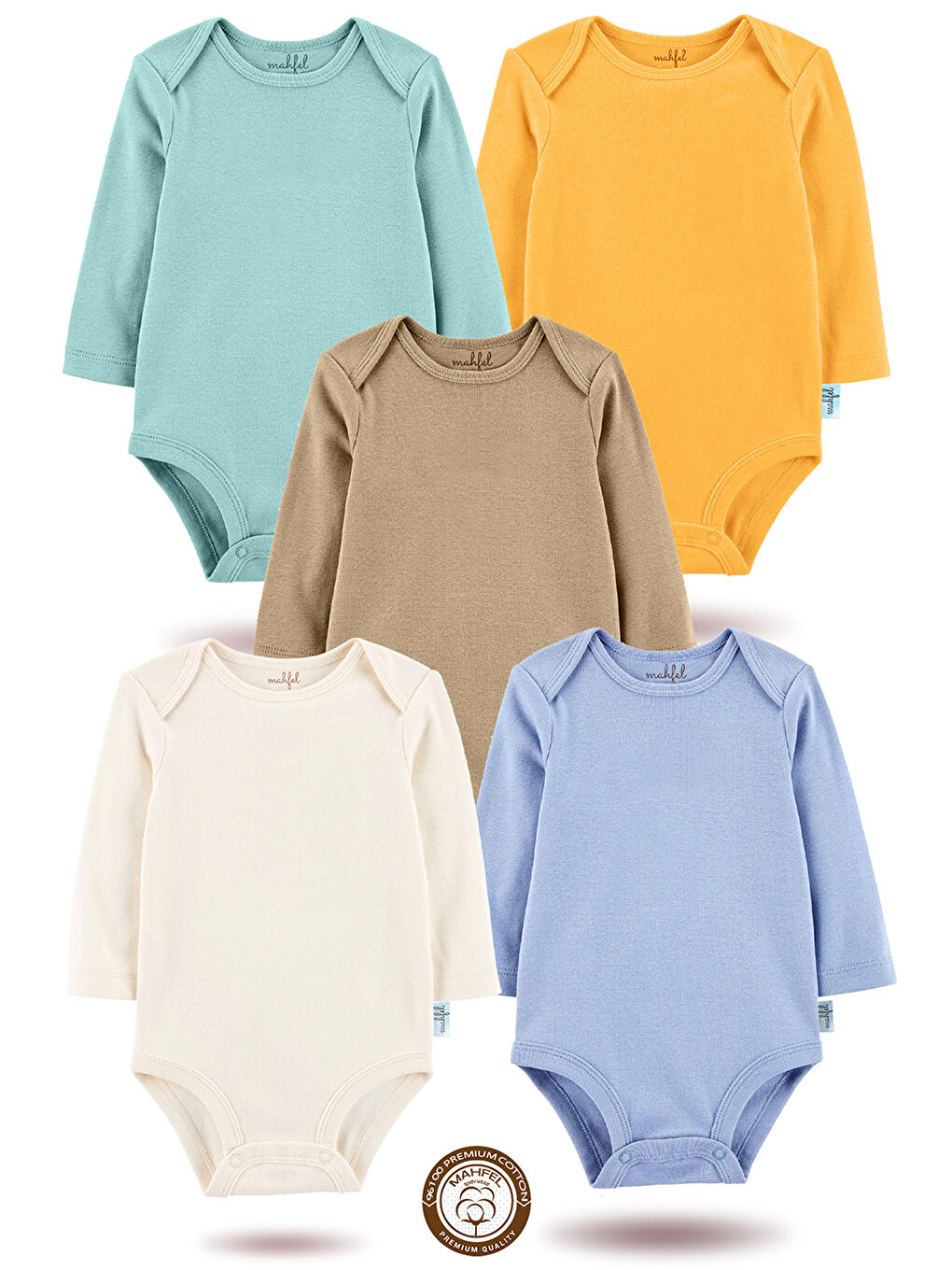 Turkuaz %100 Pamuklu 5'li Baskısız Çıtçıtlı Bebek Body Zıbın INT