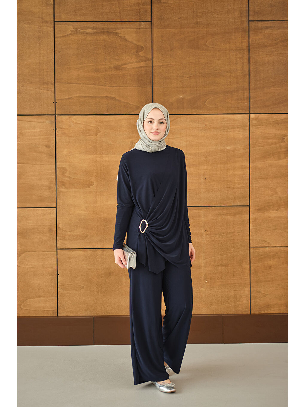 Kadın Ön Bağlamalı Süs Detay Takım Lacivert-3