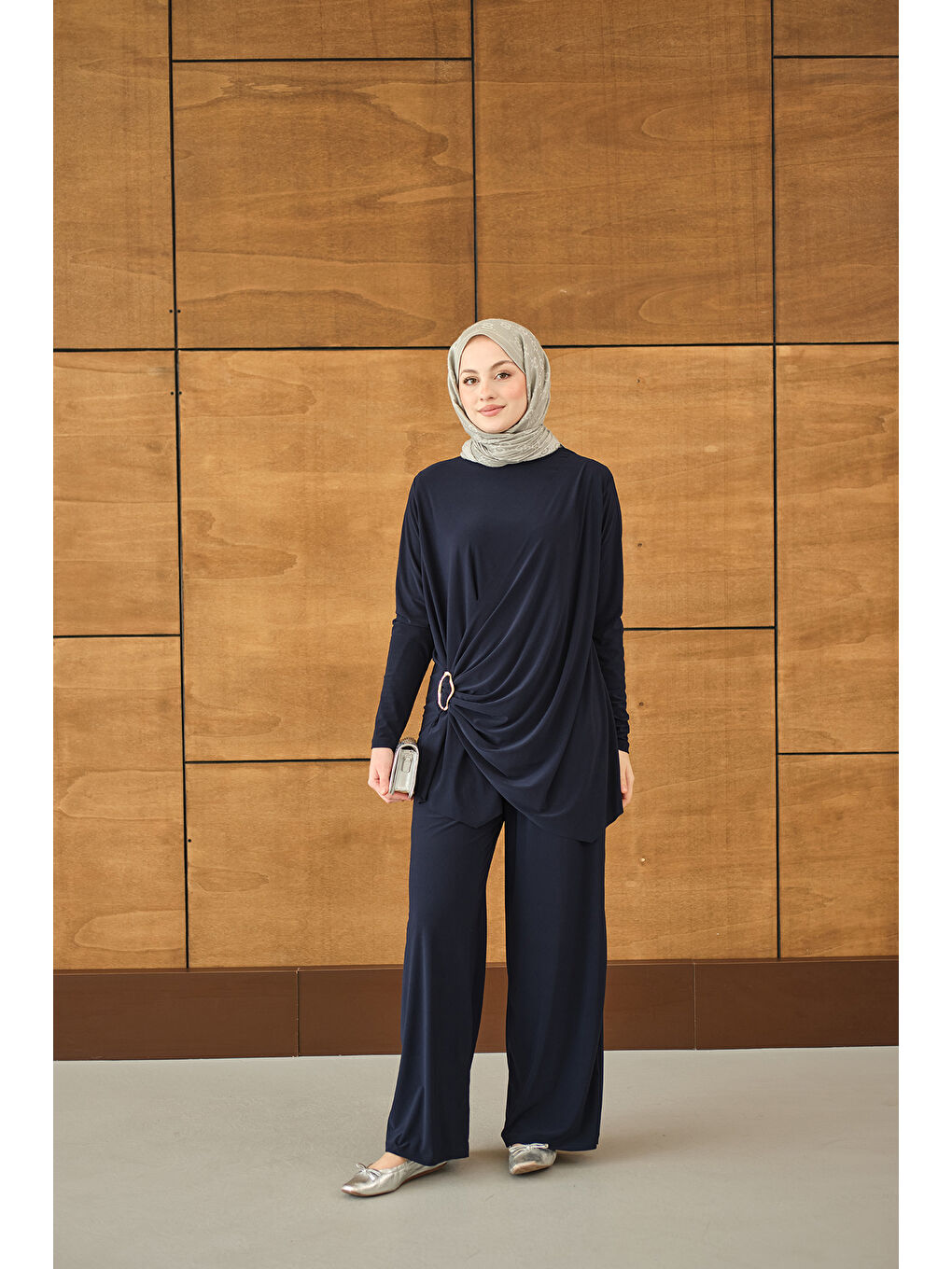 Kadın Ön Bağlamalı Süs Detay Takım Lacivert-4