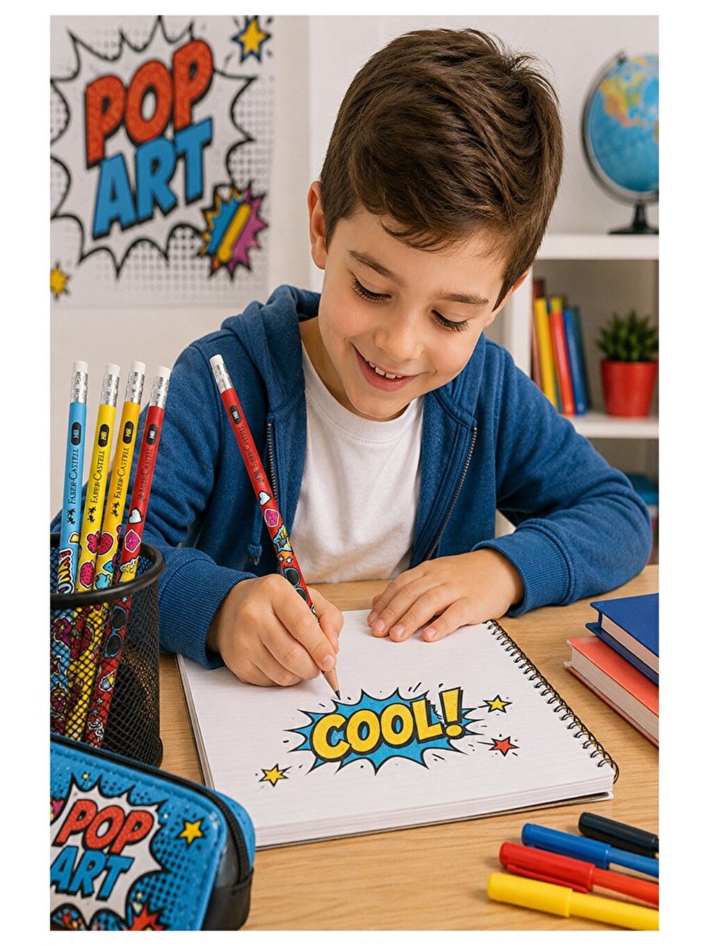 Popart Silgili Kurşun Kalem 4 Adet Yuvarlak Gövdeli Siyah Kurşun Kalem Yumuşak Yazım-1