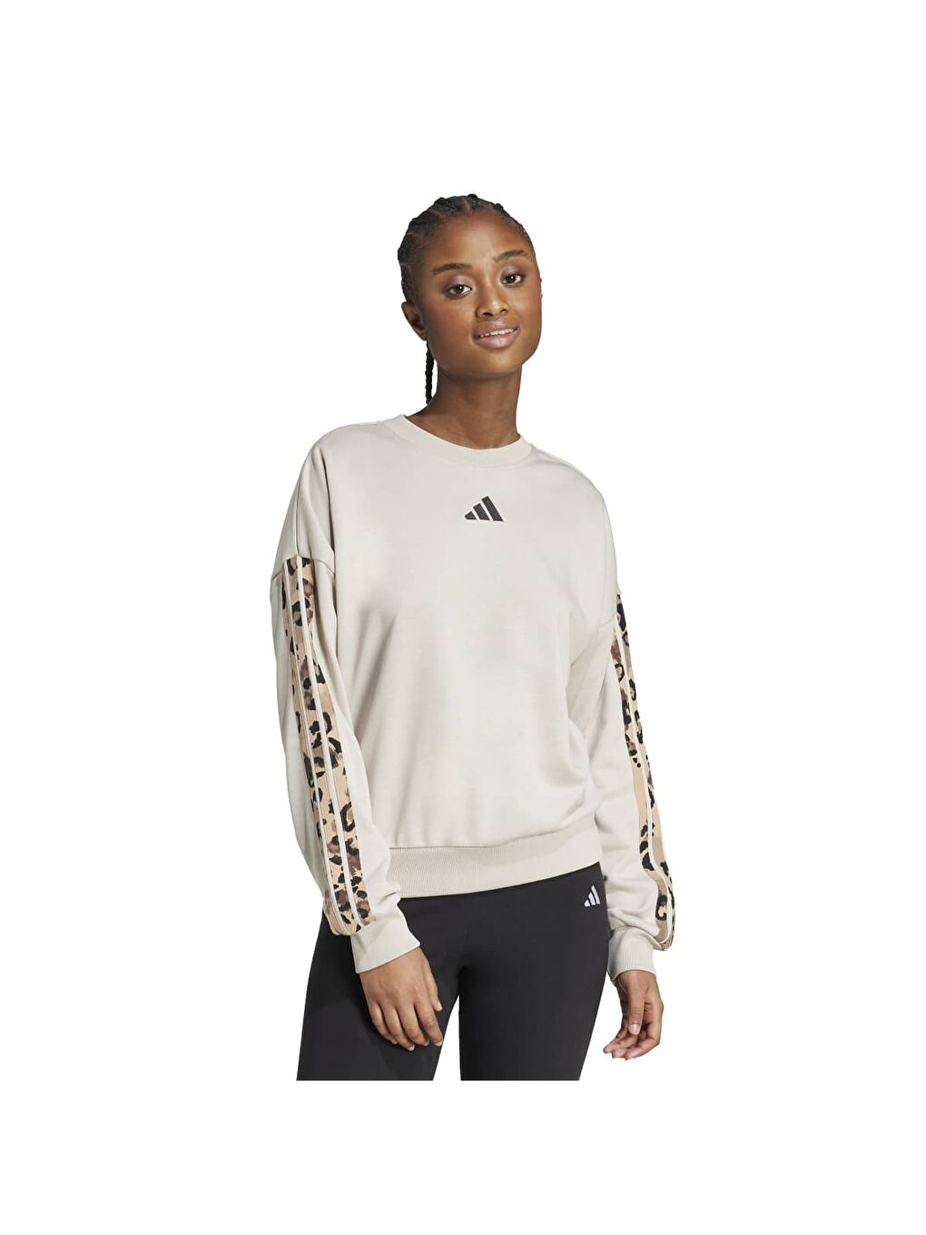 All Over Print Kadın Bej Bisiklet Yaka Sweatshirt