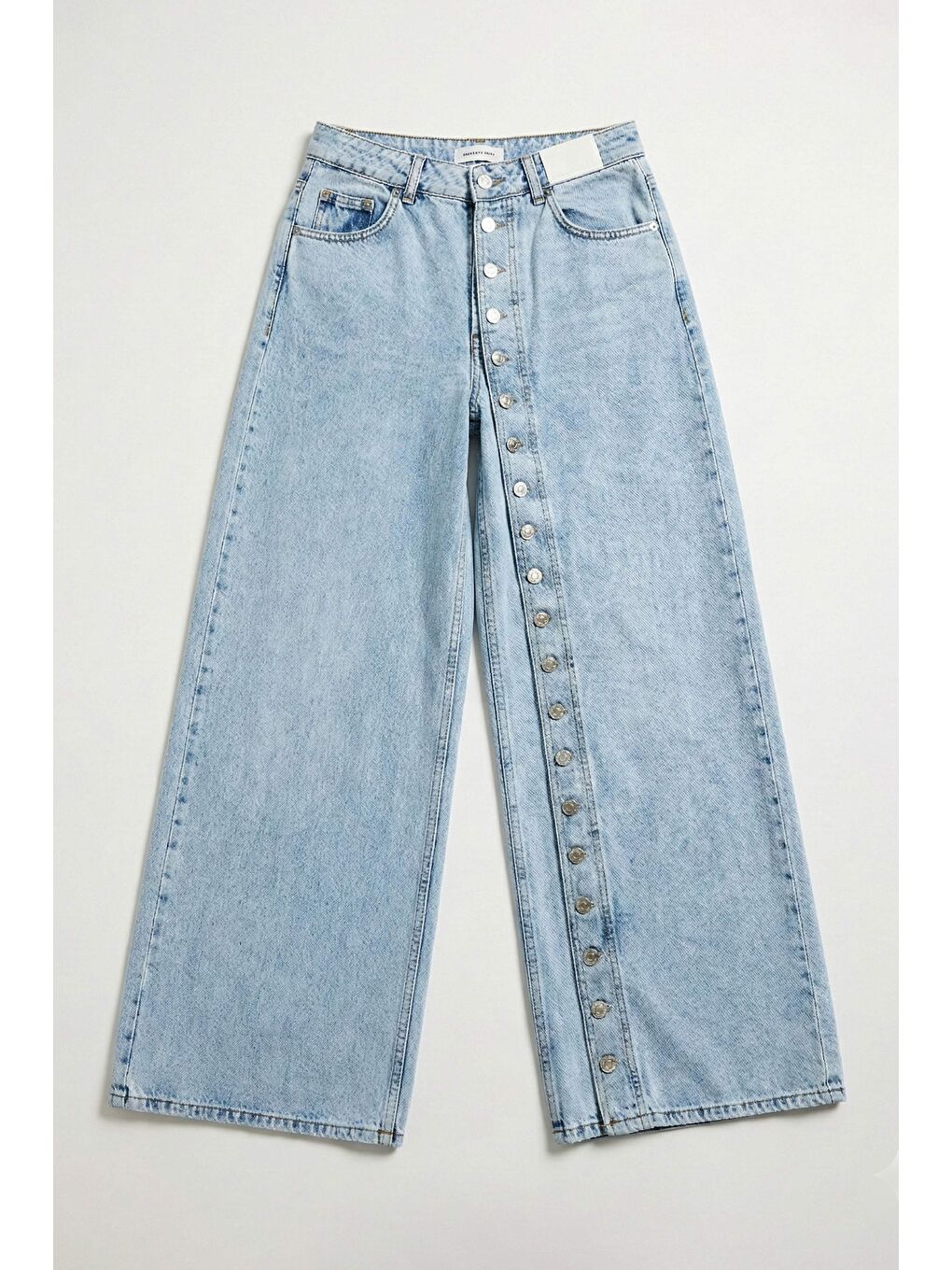 Mavi Kadın Jean Rengi Palazzo Fit Ful Düğme Yırtmaçlı Özel Tasarım Denim Jean-4