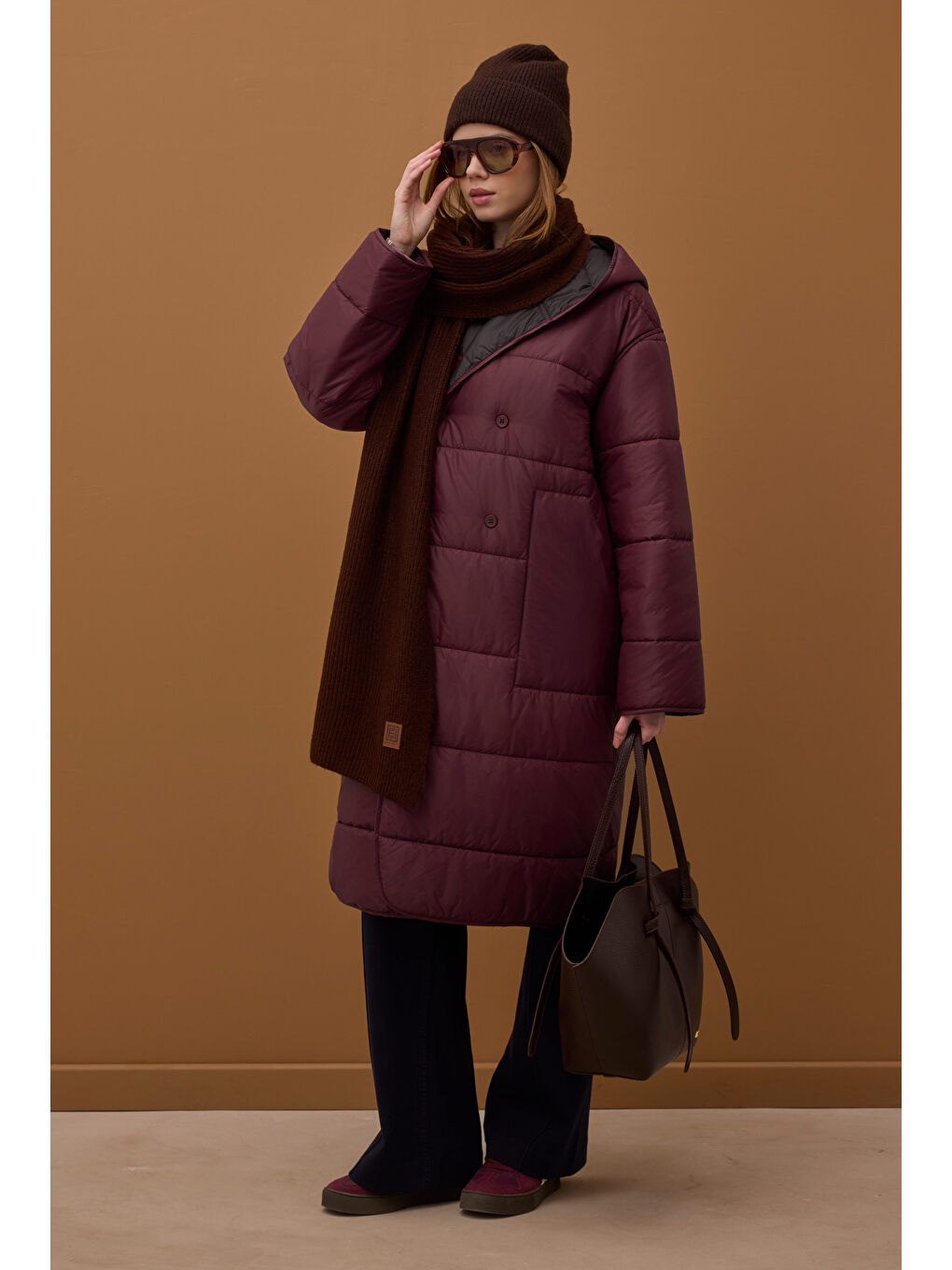 Çift Taraflı Şişme Mont Bordo-Acı Kahve-3