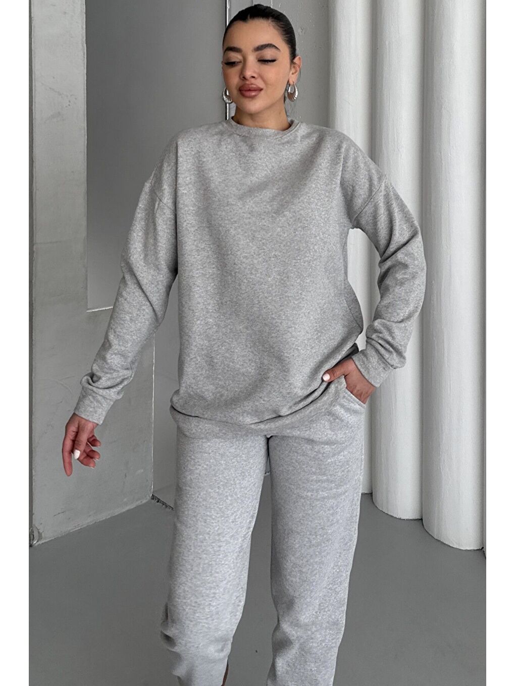 Kadın Grimelanj Bisiklet Yaka Düz Alt-Üst Eşofman Takım-3