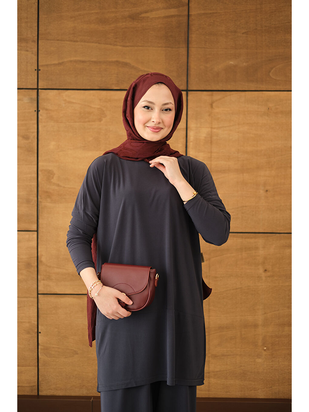 Kadın Dikiş Detay Yırtmaçlı Takım Antrasit-1