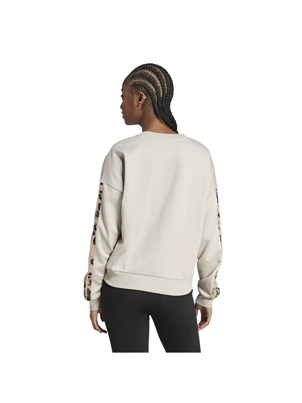 All Over Print Kadın Bej Bisiklet Yaka Sweatshirt-1