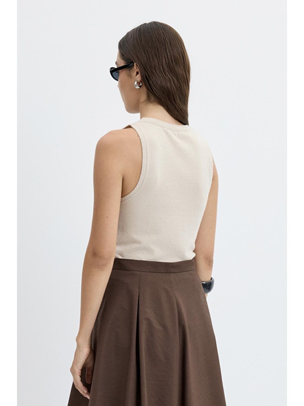 Bej Yuvarlak Yaka Kolsuz Triko Body Taş-2