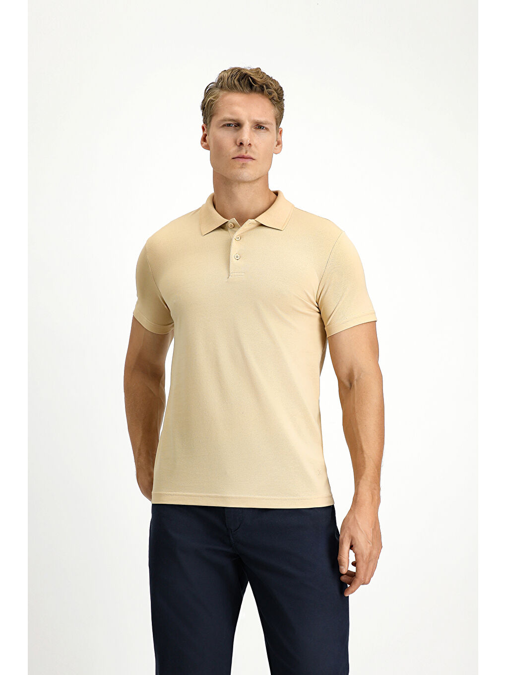 Bej Slim Fit Dar Kesim Pamuklu Polo Yaka Tişört