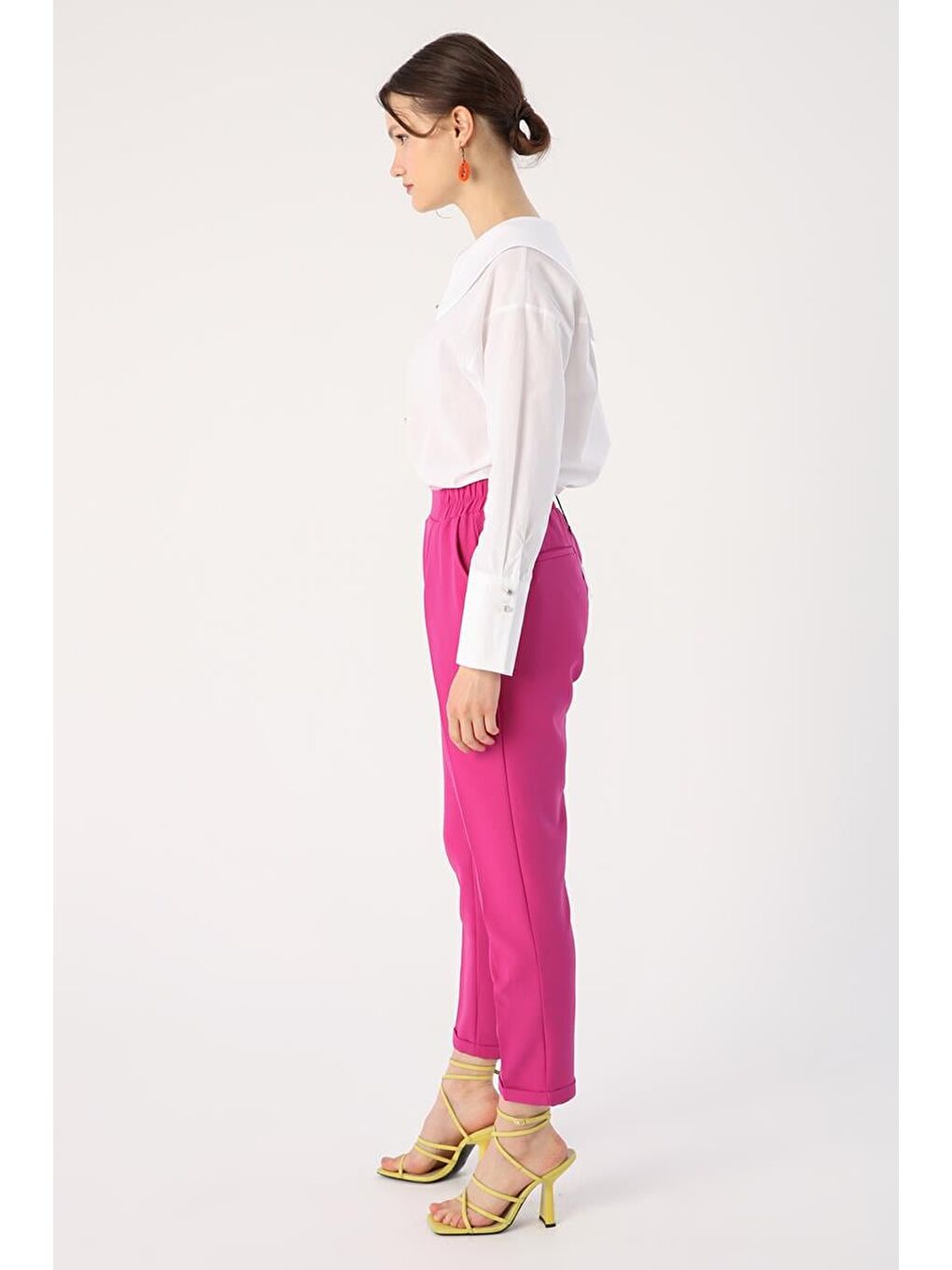 Fuşya-Beli Lastikli Havuc Pantolon-2