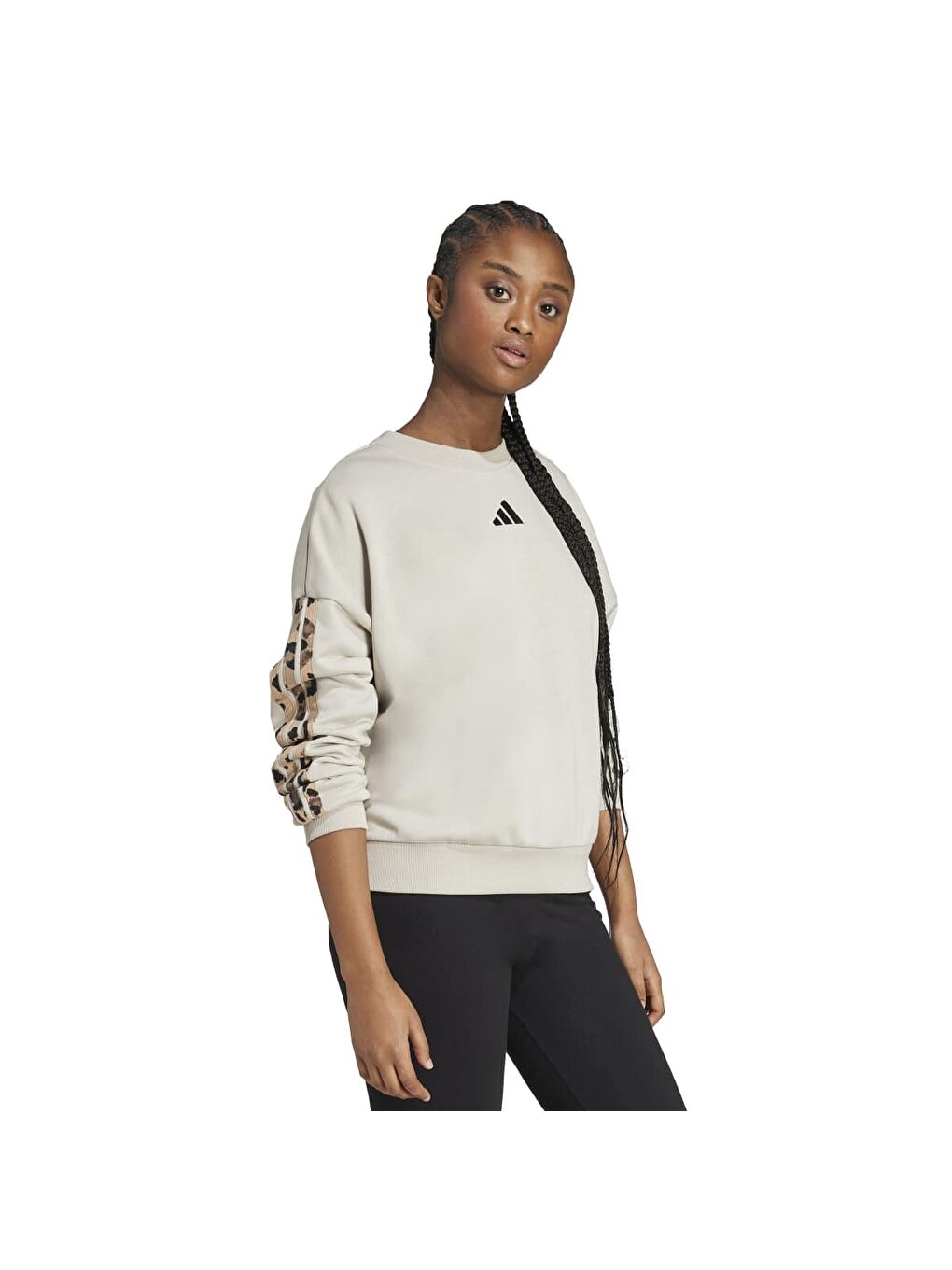 All Over Print Kadın Bej Bisiklet Yaka Sweatshirt-2