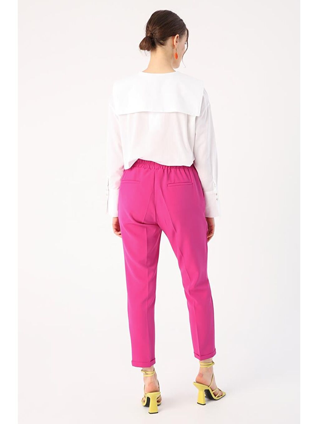 Fuşya-Beli Lastikli Havuc Pantolon-3