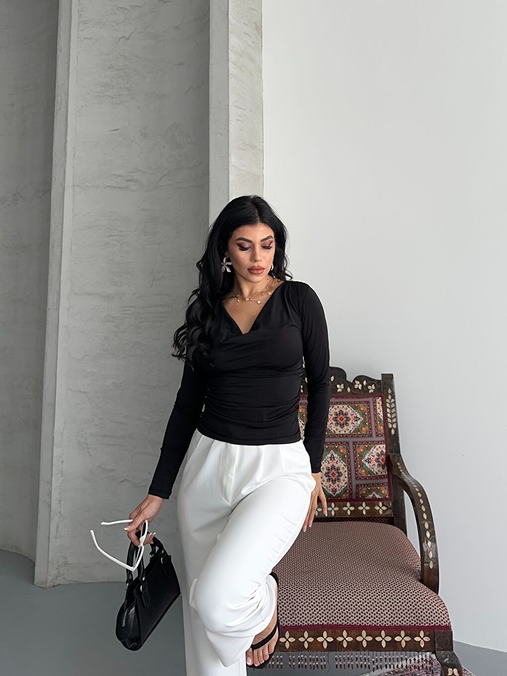 Degaje Yaka Bluz Siyah-1