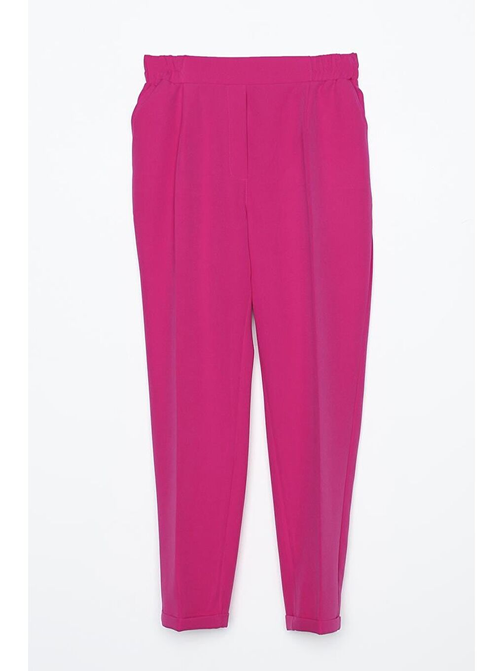 Fuşya-Beli Lastikli Havuc Pantolon-5