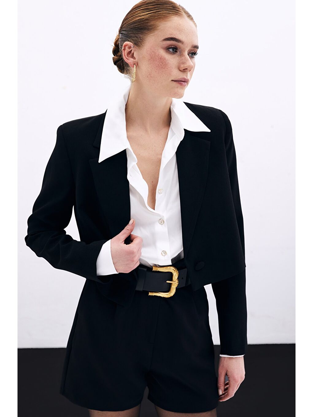 Kısa Krep Ceket - Siyah-1