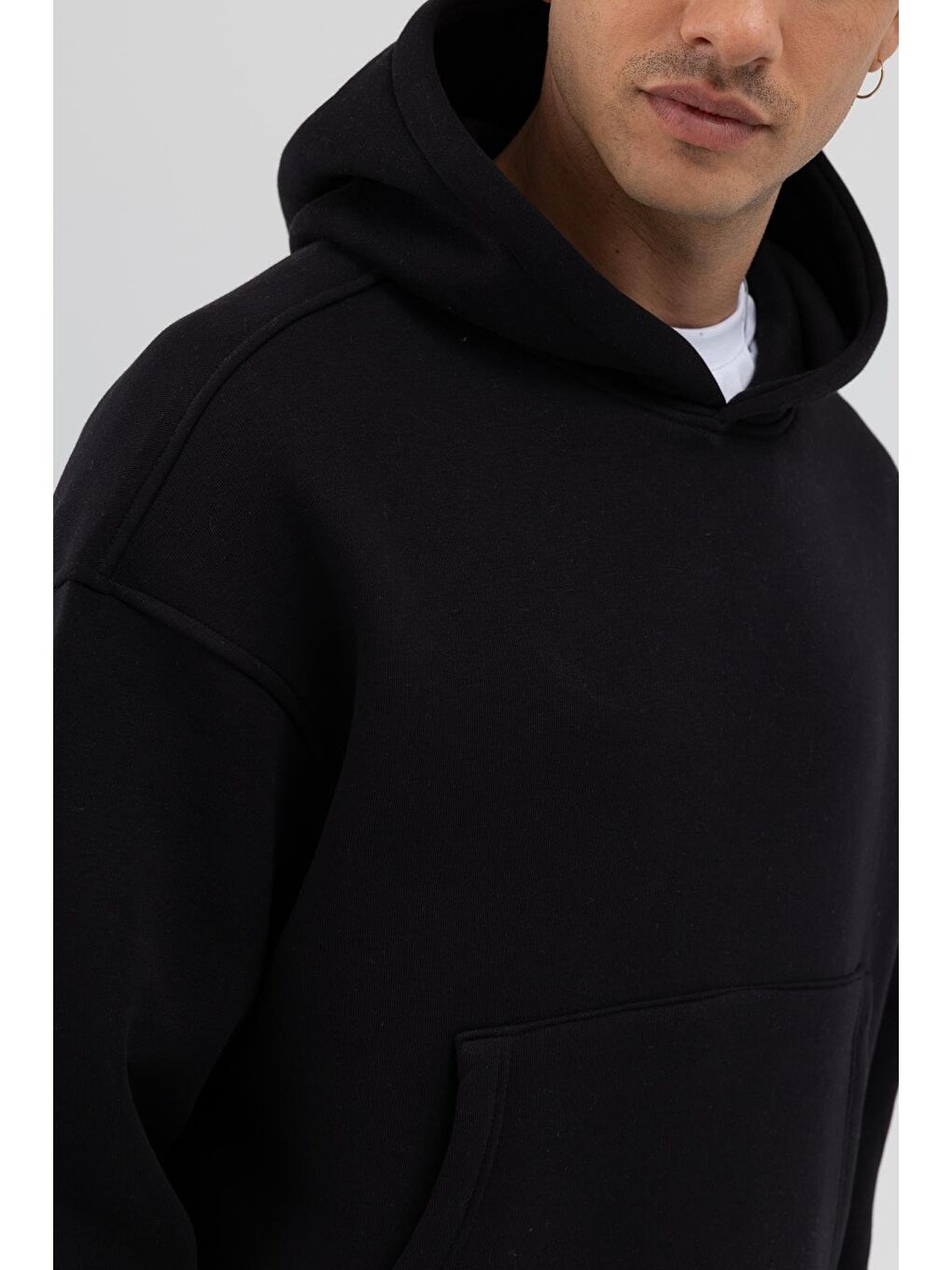 Basic Kapüşonlu Boxy Fit Sweatshirt Siyah-4