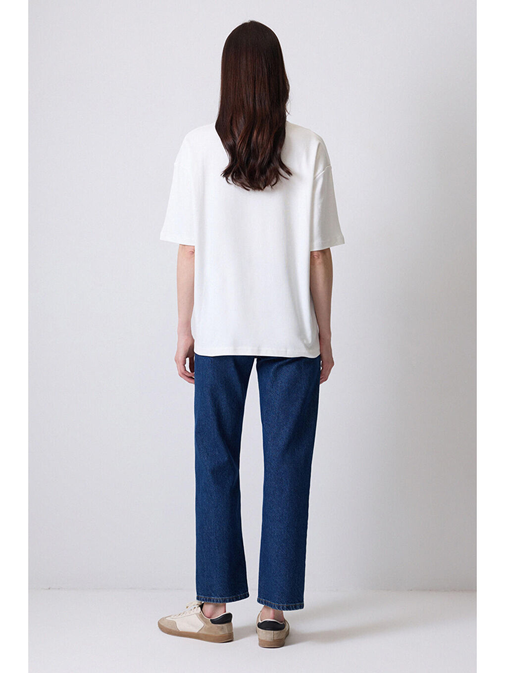 Ekru %100 Pamuklu Kısa Kollu T-Shırt-3