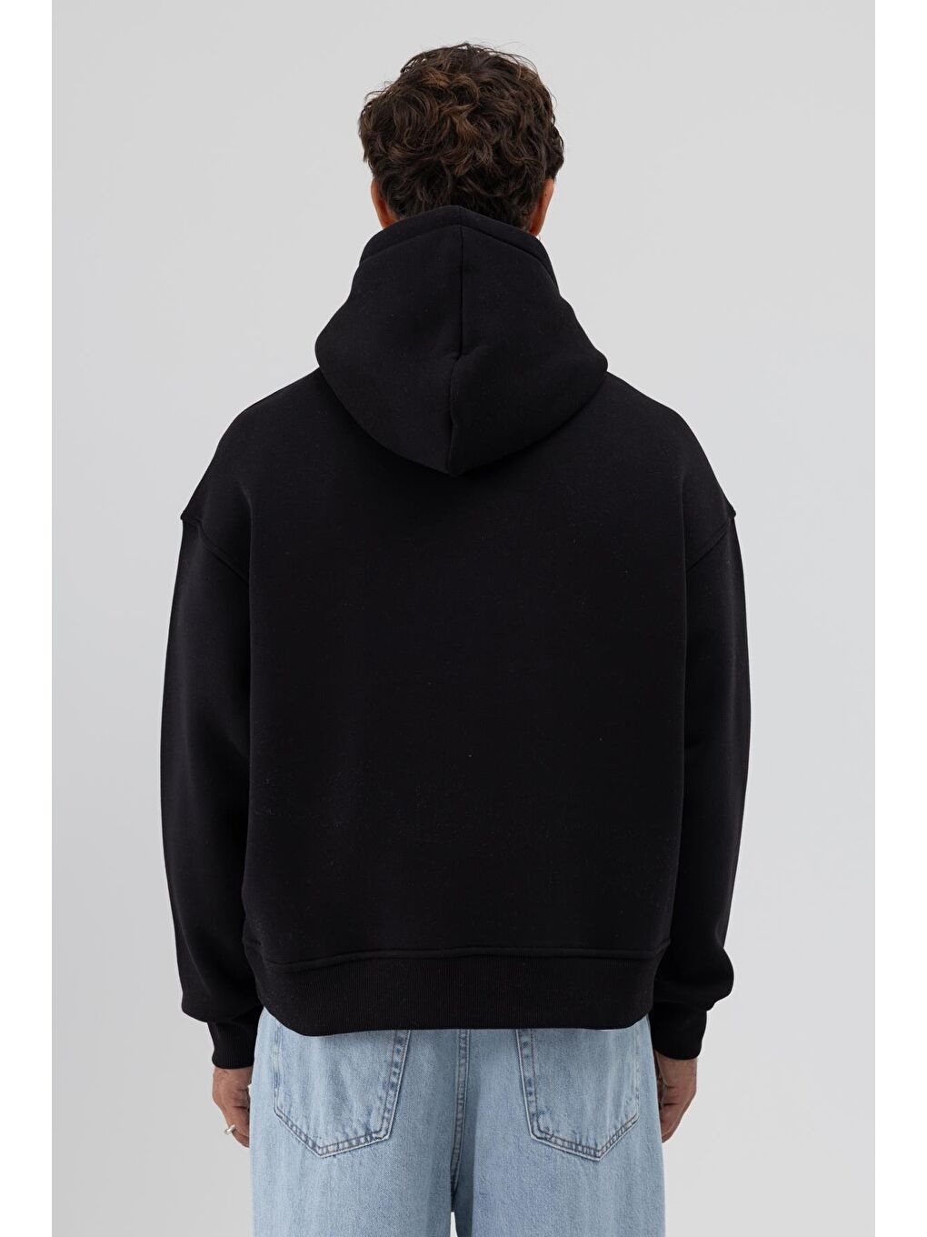 Basic Kapüşonlu Boxy Fit Sweatshirt Siyah-5