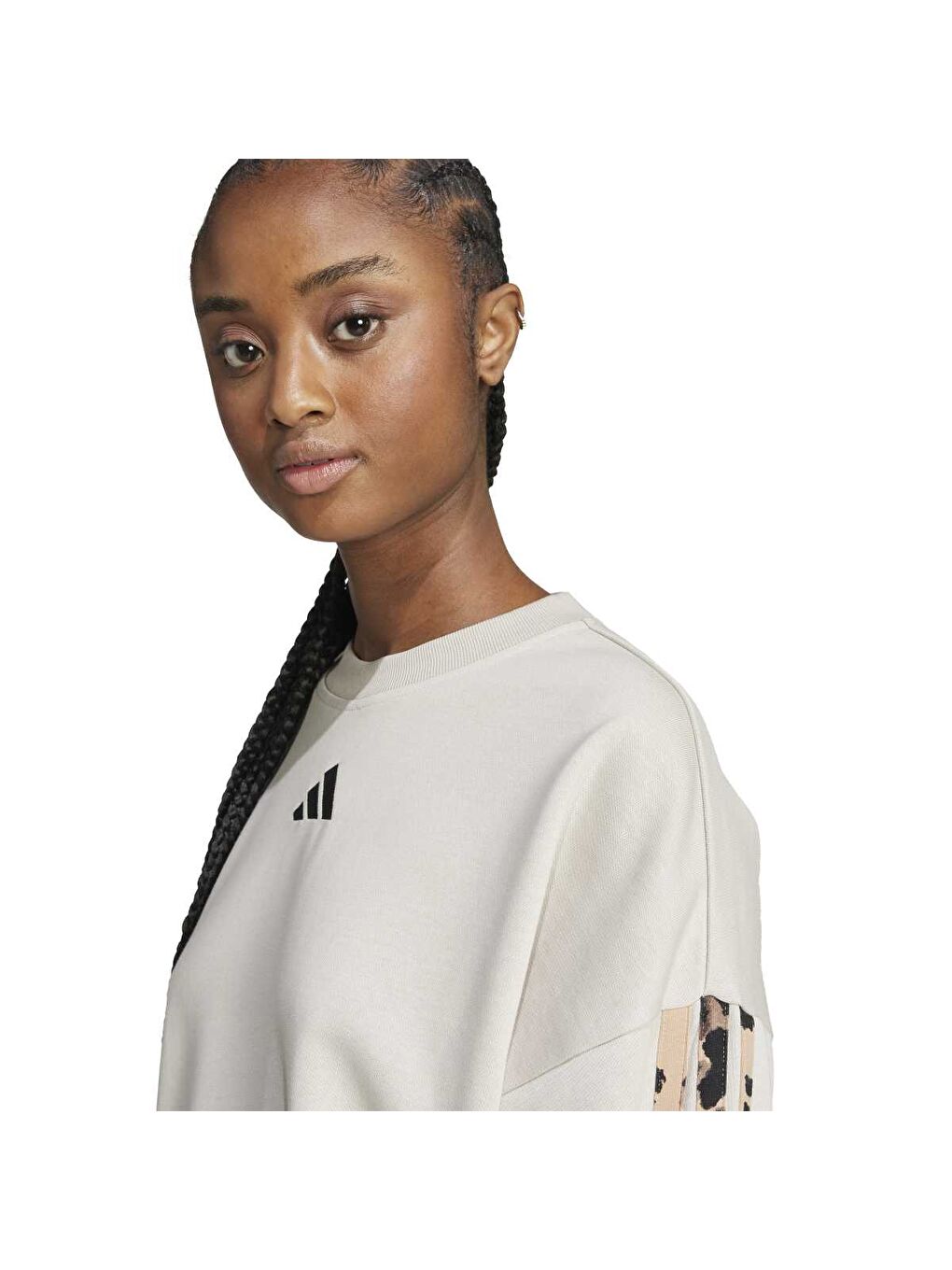 All Over Print Kadın Bej Bisiklet Yaka Sweatshirt-3